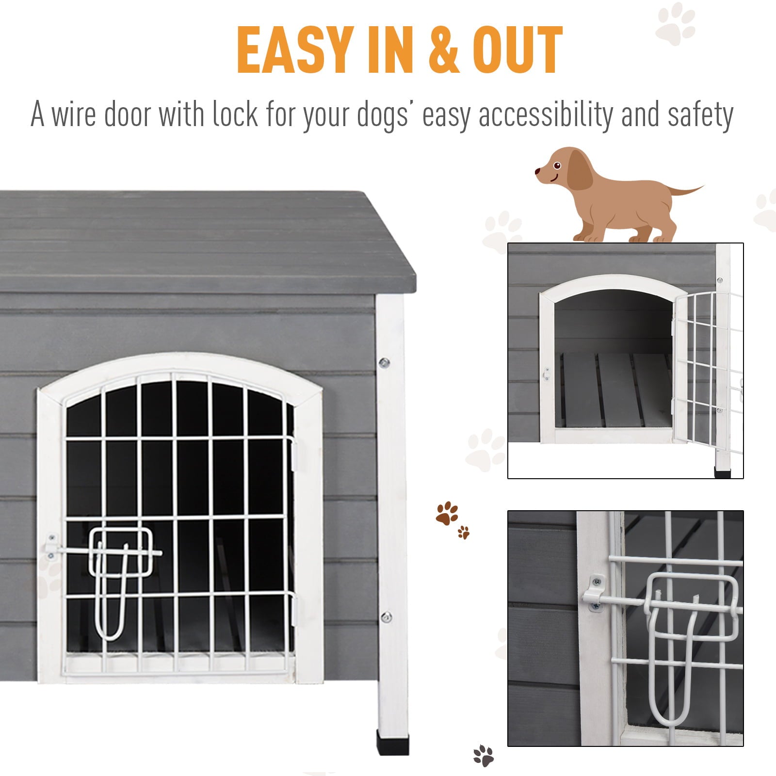 21'' Wooden Decorative Dog Cage Kennel Wire Door with Lock Small Animal House with Openable Removable Bottom - Gray