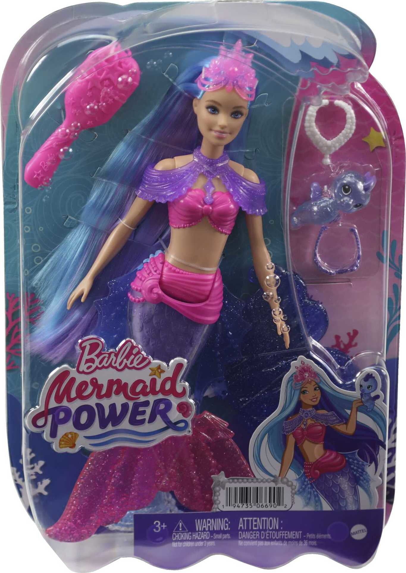 Barbie Mermaid Power "Malibu" Doll with Blue Hair, Seahorse Pet and Accessories