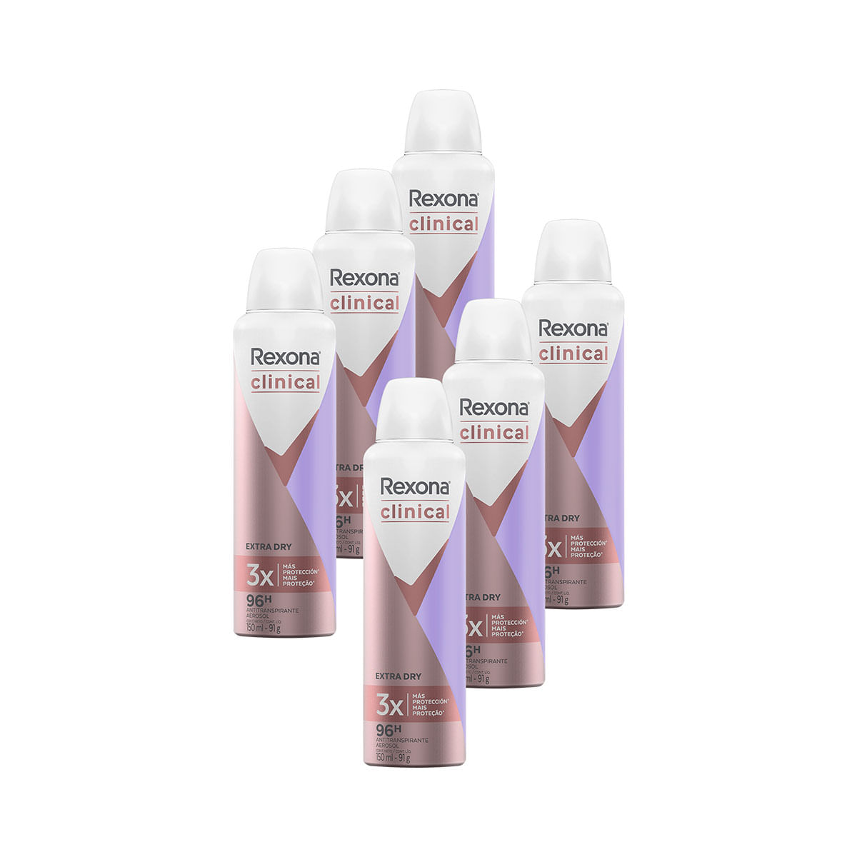 Kit com 6 Desodorantes Rexona Clinical Extra Dry Feminino