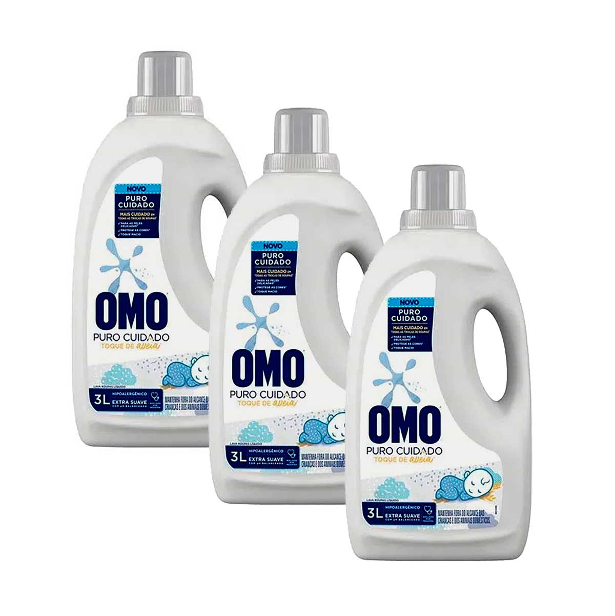 Kit Lava Roupas Liquido Omo Puro Cuidado 3 L Com 3 Unidades