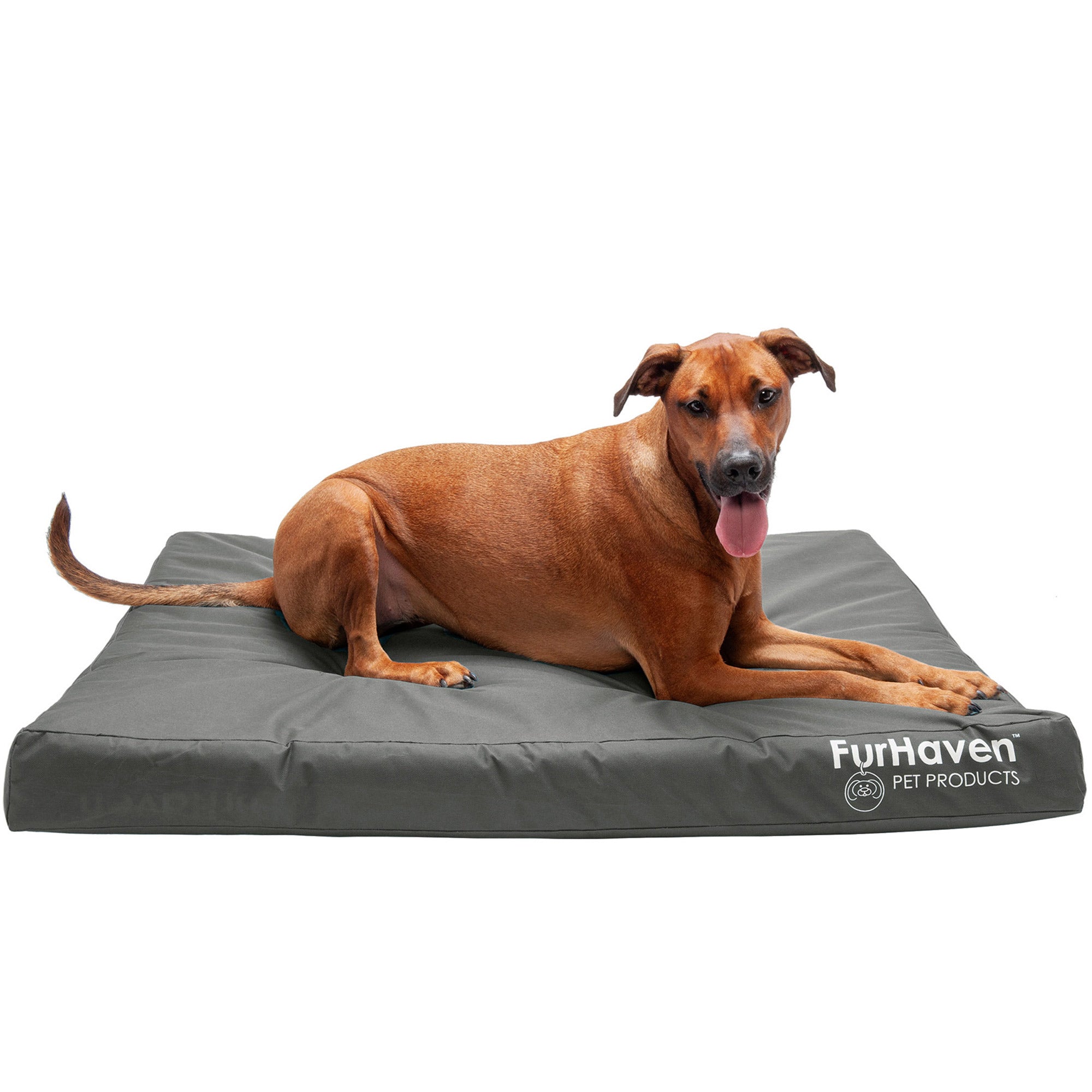 FurHaven | Deluxe Convolute Orthopedic Oxford Indoor/Outdoor Water-Resistant Pet Bed for Dogs and Cats， Stone Gray， Jumbo