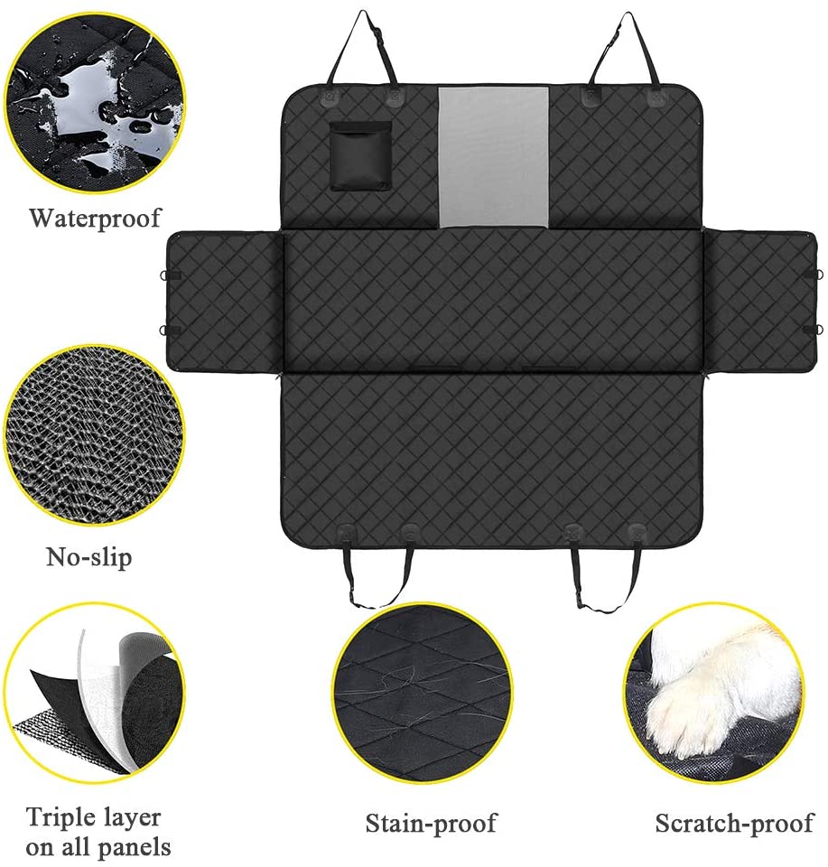 Dog Car Seat Covers with Mesh Window， Waterproof Dog Cover Back Seat， Scratchproof Dog Car Hammock Dogs Protection Cover for Cars SUVs and Trucks