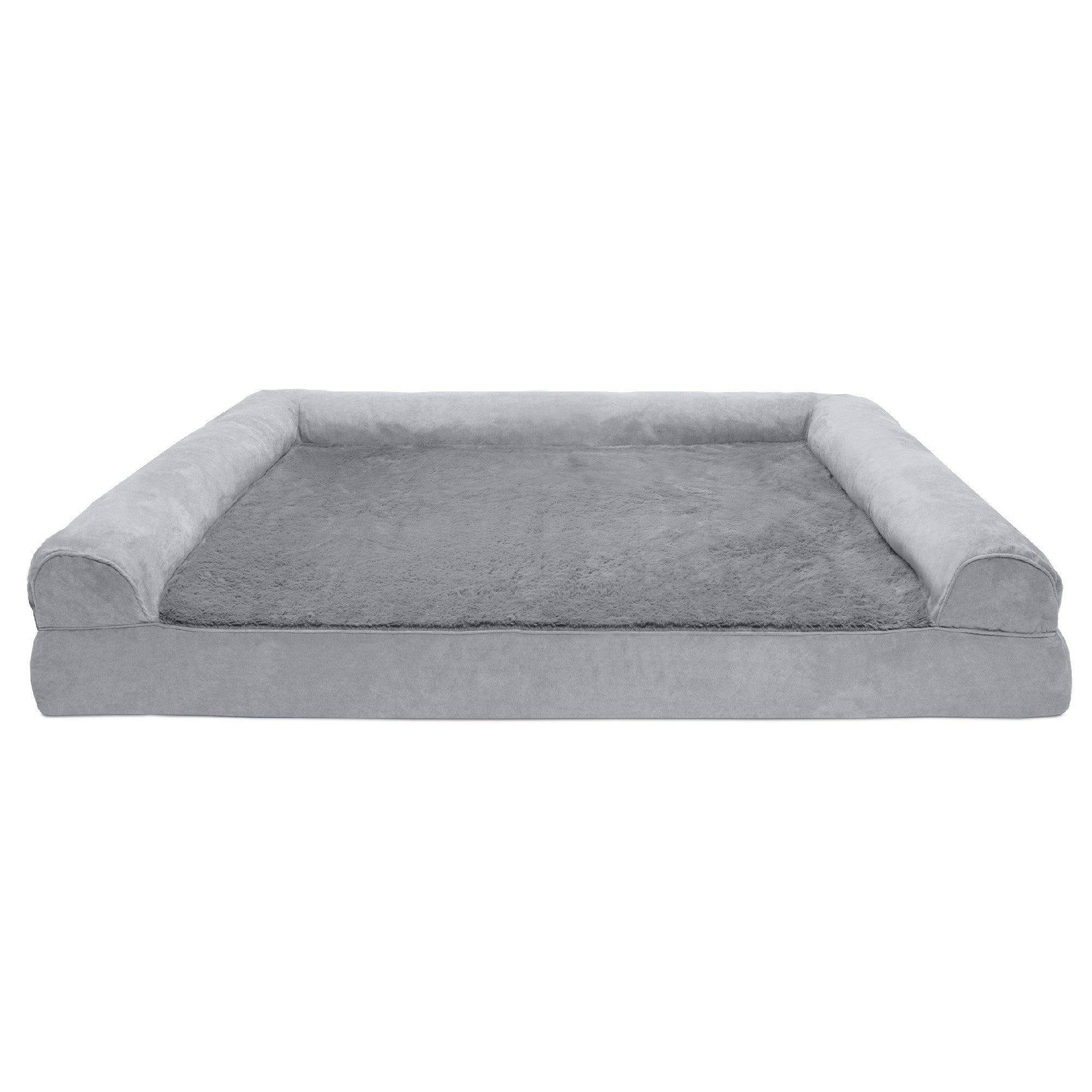 FurHaven Pet Products | Full Support Orthopedic Plush and Suede Sofa-Style Pet Bed for Dogs and Cats - Gray， Jumbo Plus