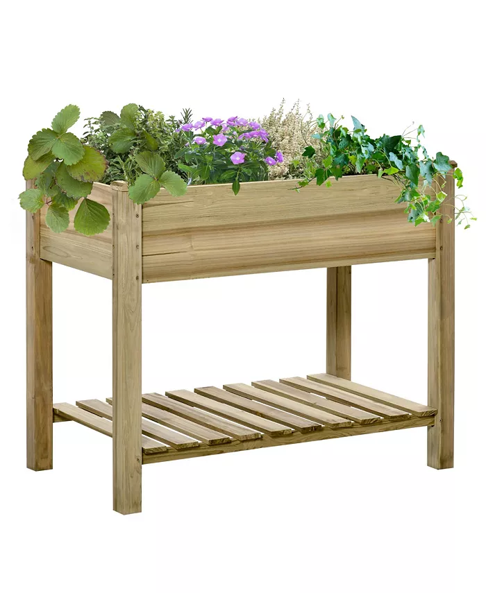 Outsunny Raised Garden Bed Wooden Planter Box with Legs and Storage Shelf