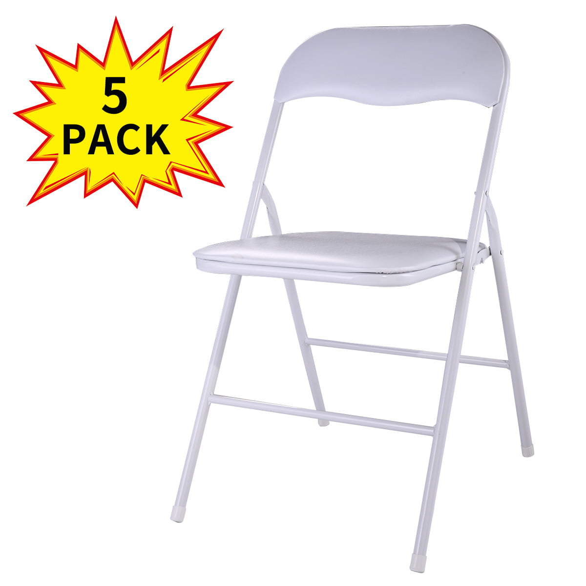 Jaxpety 5 Pack Commercial White Plastic Folding Chairs Stack-able Wedding Party Event