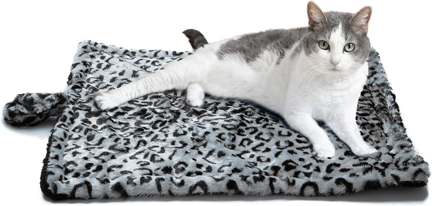 Paws and Pals Self Warming Medium Cat Pet Bed Gray Black Leopard Print (20x17.5x0.1 inches)