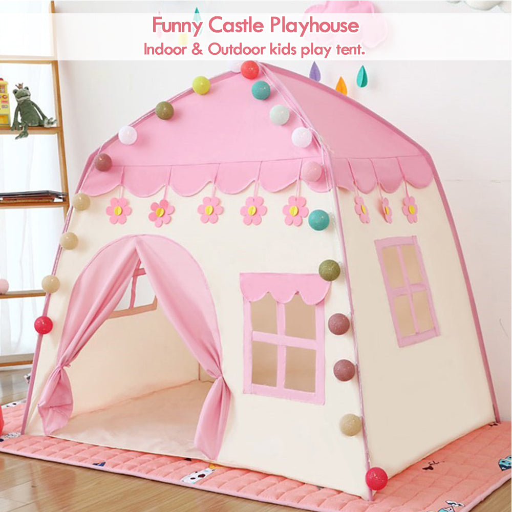 Pink Castle Kids Play Tent for Girls Boys Christmas Birthday, Large Princess Playhouse, Children Fairy Tale Teepee Tent for Indoor Outdoor with Carry Bag, Toy Balls and Lights are NOT Included