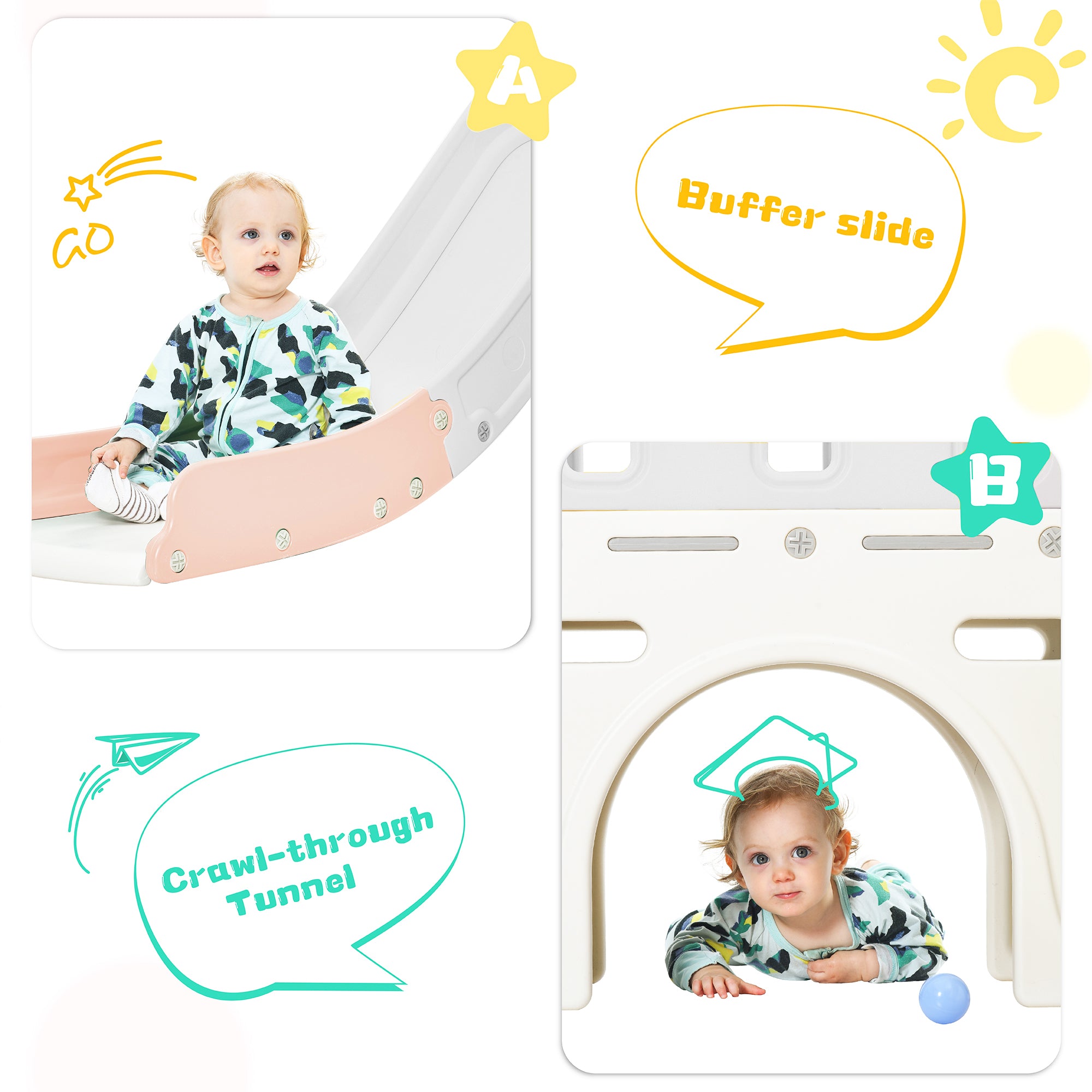 Kainsy Kids Slide Playset Structure， Freestanding Castle Climber with Slide and Basketball Hoop， Toy Storage Organizer for Toddlers， Playhouse for Indoor Outdoor Playground Activity Pink