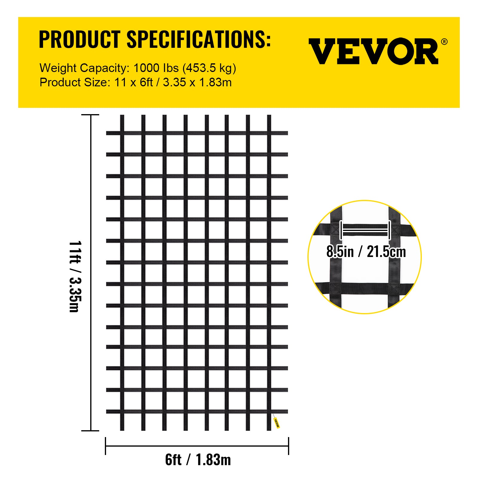 VEVOR Climbing Cargo Net， 11' x 6' Playground Climbing Net， Polyester Material， Rope Ladder， Swingset， Large Military Climbing Cargo Net for Kids and Adult， Indoor and Outdoor， Treehouse， Jungle Gyms