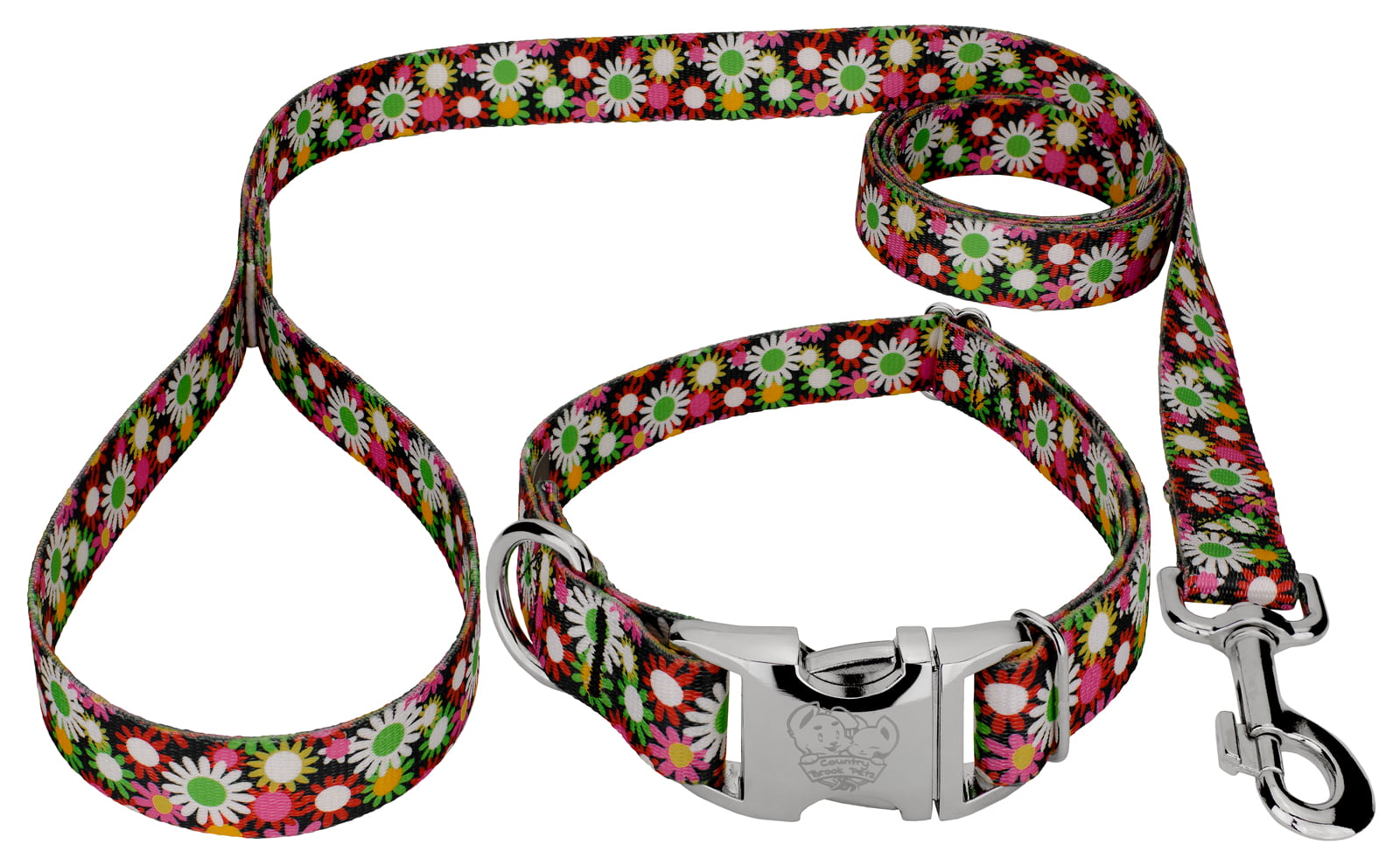 Country Brook Petz® Premium Daisy Fields Dog Collar and Leash， Medium