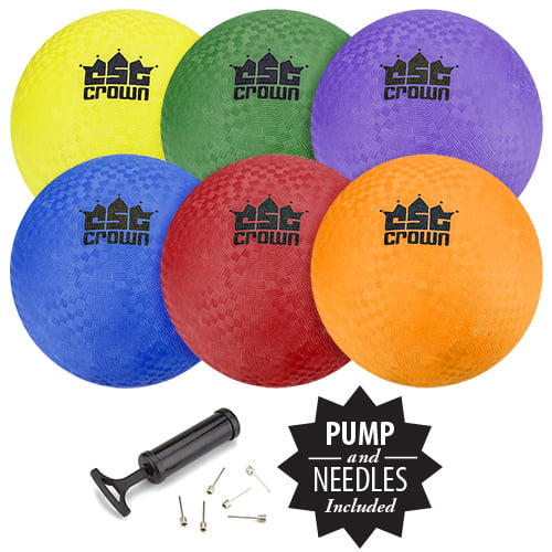 Crown Sporting Goods Set of 6 Playground Balls with Hand Pump and Needles – Classic 8.5