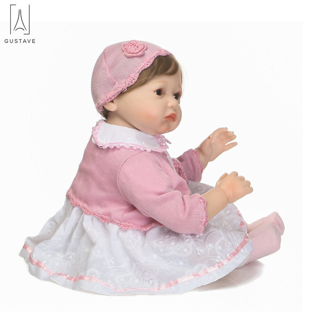 Gustave Realistic Reborn Baby Doll Girl Newborn Baby Silicone Vinyl 22" Handmade Weighted Body Pink Outfit Gift Set