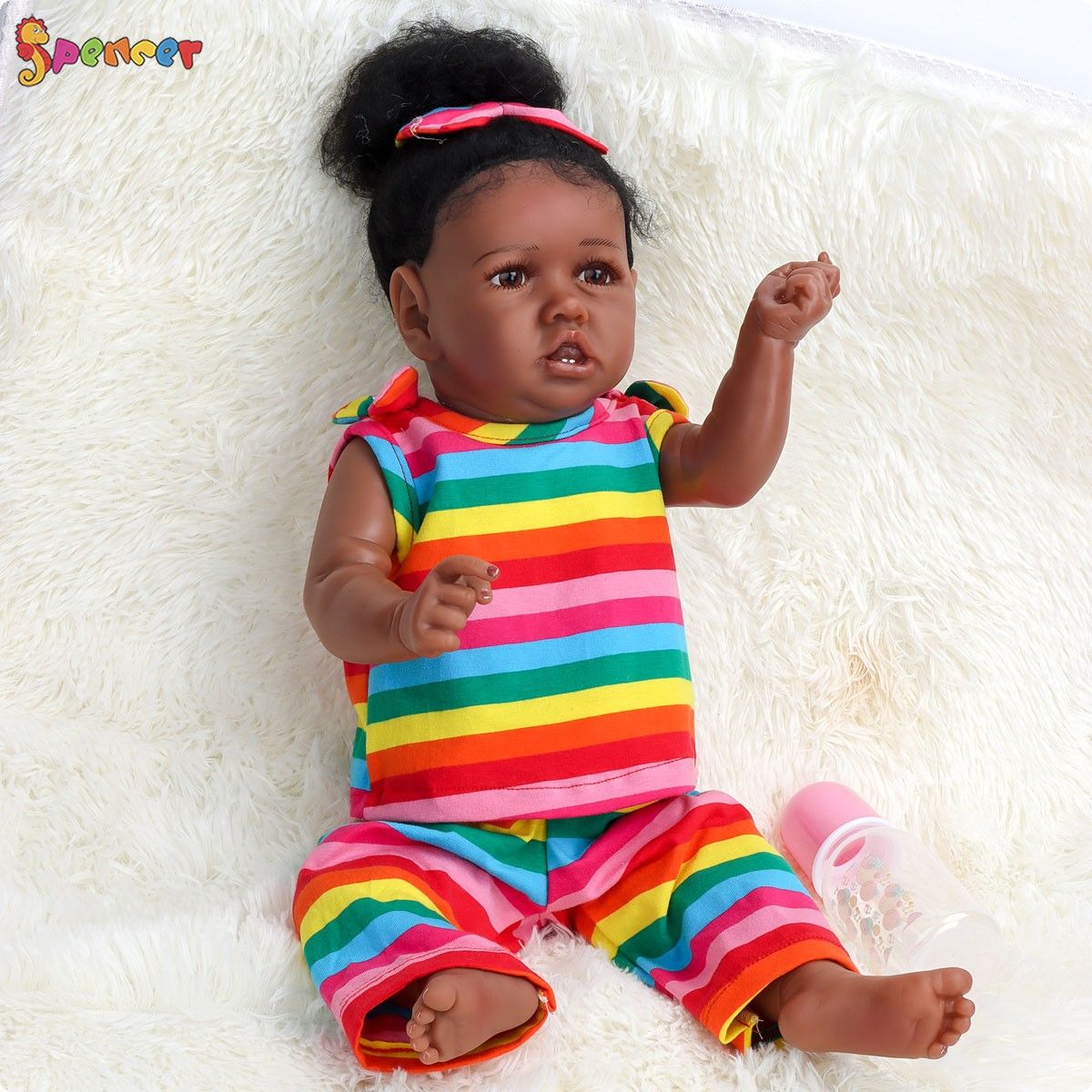 Spencer 22 Inch Handmade Lifelike Reborn Baby Dolls Soft Silicone Vinyl Black Skin Realistic Girl Doll Xma Gifts for Ages 3+