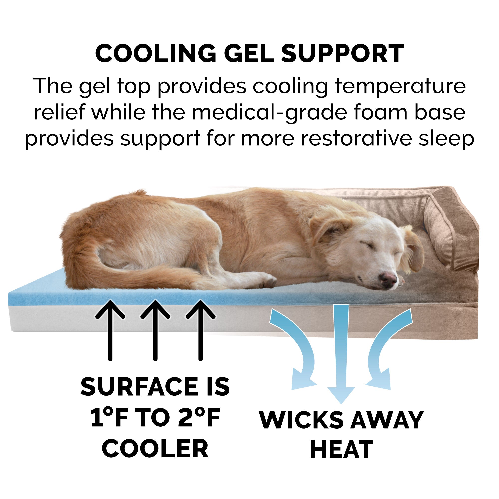 FurHaven Pet Products | Cooling Gel Memory Foam Orthopedic Plush and Velvet Comfy Couch Sofa-Style Pet Bed for Dogs and Cats， Almondine， Large