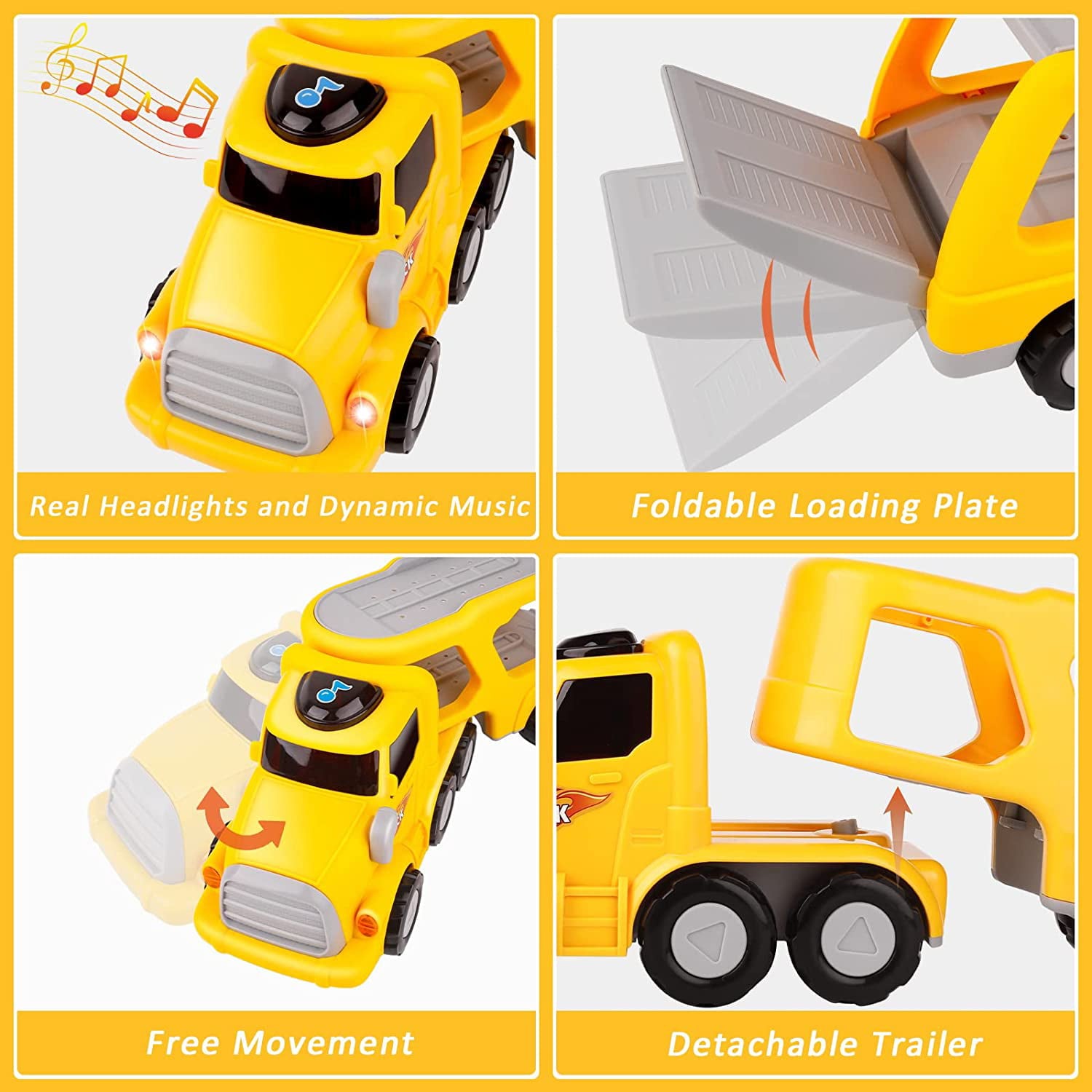 LAYADO 5 in-1 Toy Trucks for Boys，Truck Toy for 1 2 3 4 5 6 Year Old Girls and Boys，Big Transport Truck with 4 Small Pull Back Cars，Carrier Truck Toy with Sound and Light，Gifts for Birthday