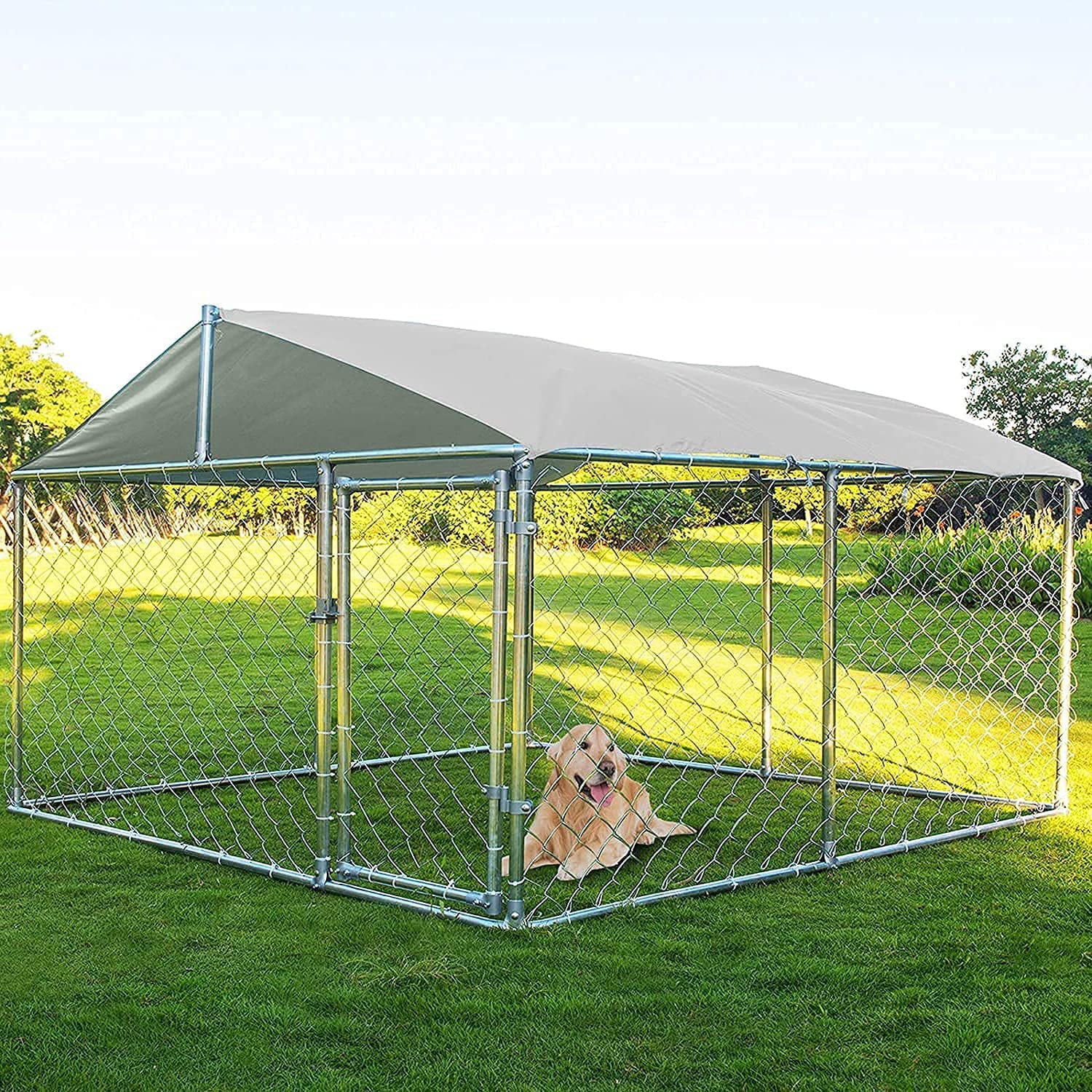 Magic Union 7.5'x 7.5'x 5.3' Large Outdoor Kennel Heavy Duty Dog Cage with Water -Resistant Cover