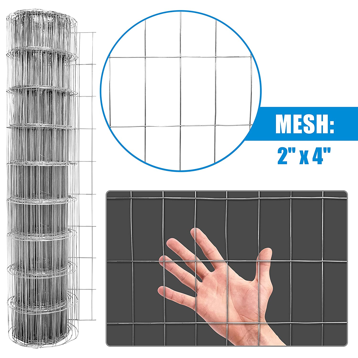 Fencer Wire 14 Gauge Galvanized Welded Wire Fence, 2" x 4" Mesh Opening for Vegetables, Garden Fruits & Animals Enclosure