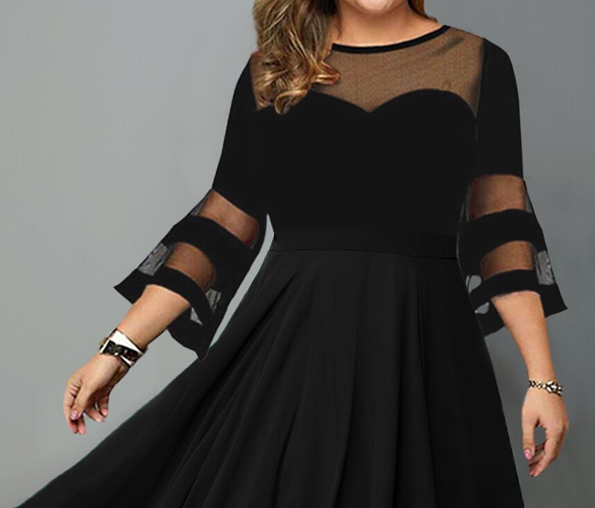 Women's Plus Size A Line Dress Pure Color Crew Neck 3/4 Length Sleeve Dress