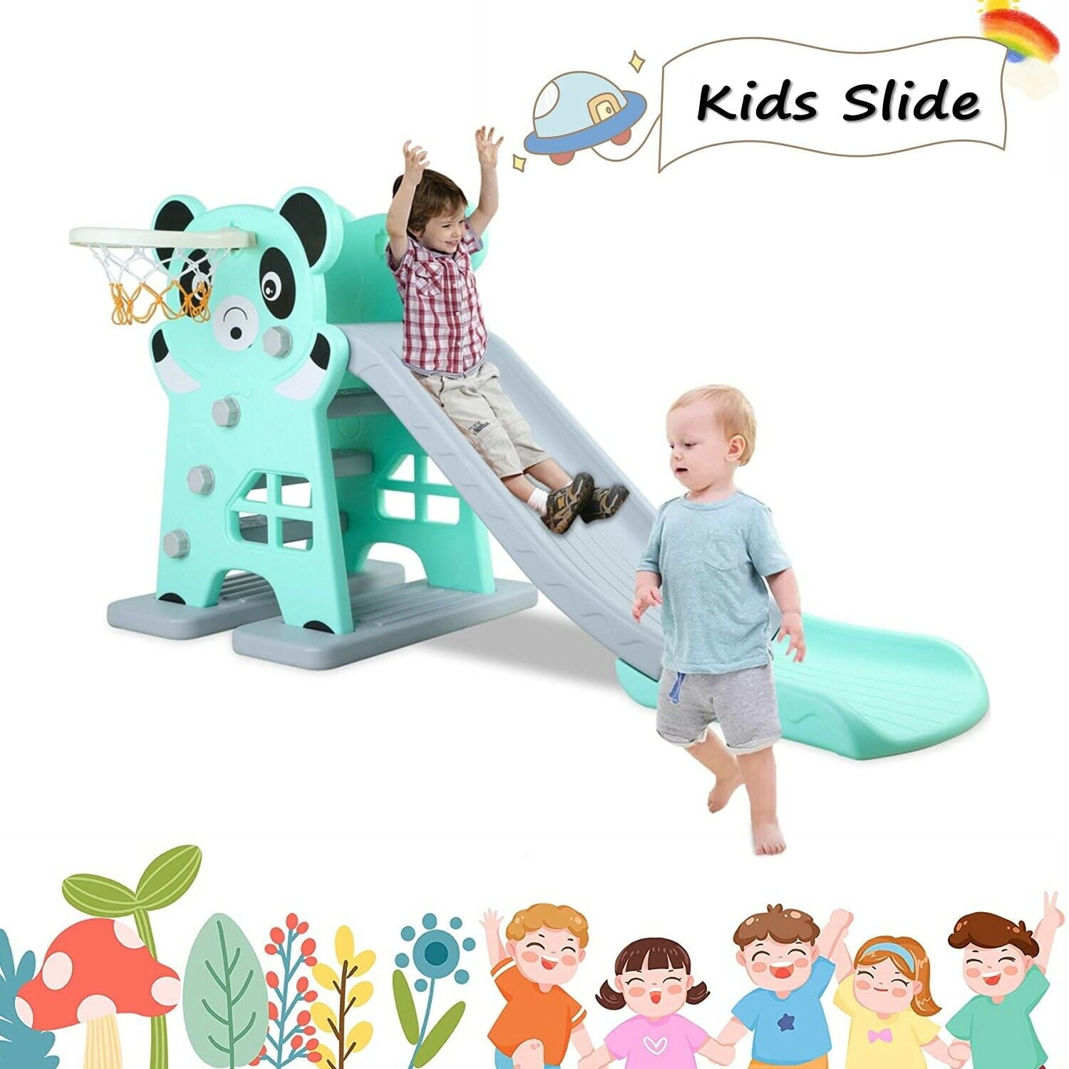 HOMFY Kids Slide， Indoor Outdoor Play Climber Slide Set with Long Slipping Slope for Toddlers