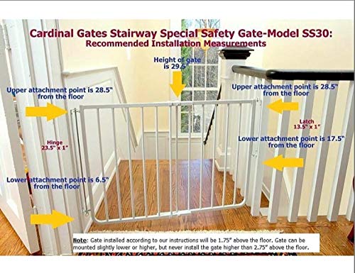 Cardinal Gates Stairway Special Hardware Mounted Pet Gate， White， 27
