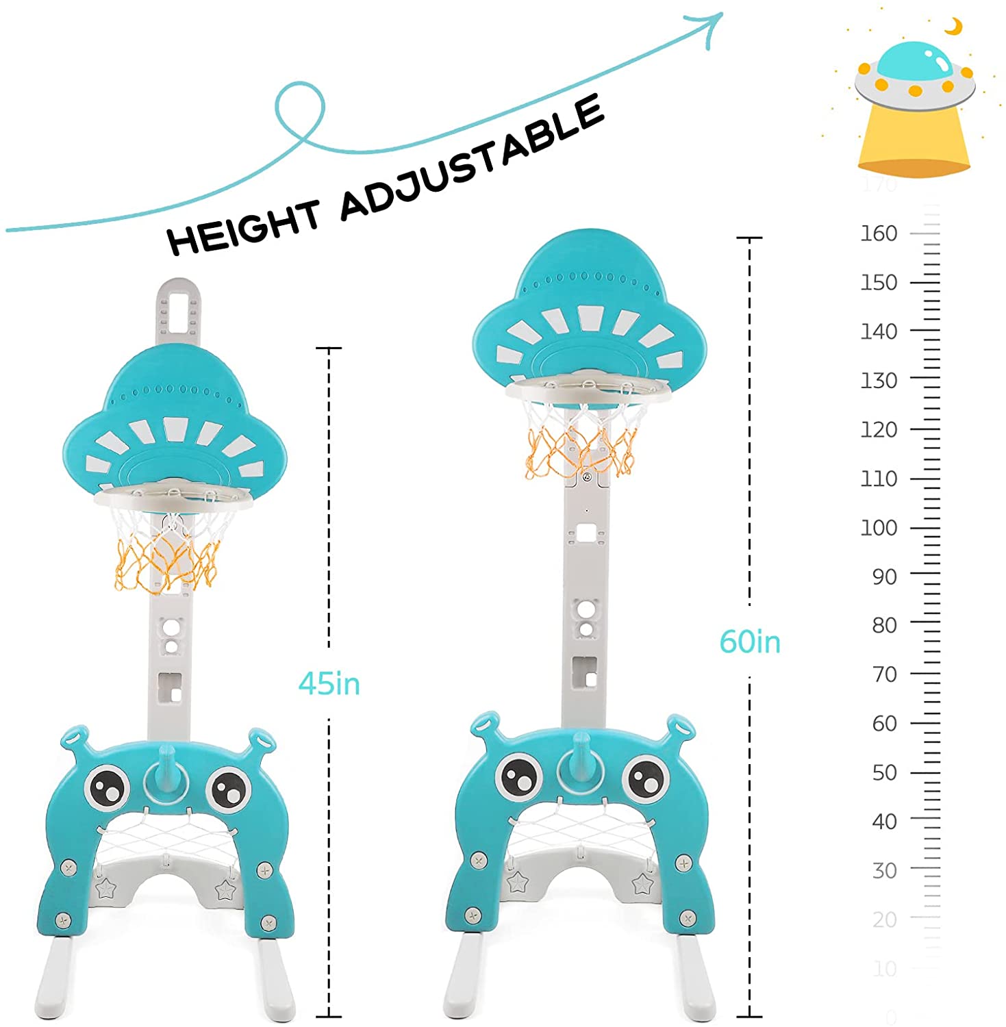 Ealing 4-in-1 Toddler Basketball Hoop Indoor and Outdoor Sports Activity Center for Basketball Hoop Football/Soccer Goal Golf Game Ring Toss Play Set Best Gift for Toddlers and Kids