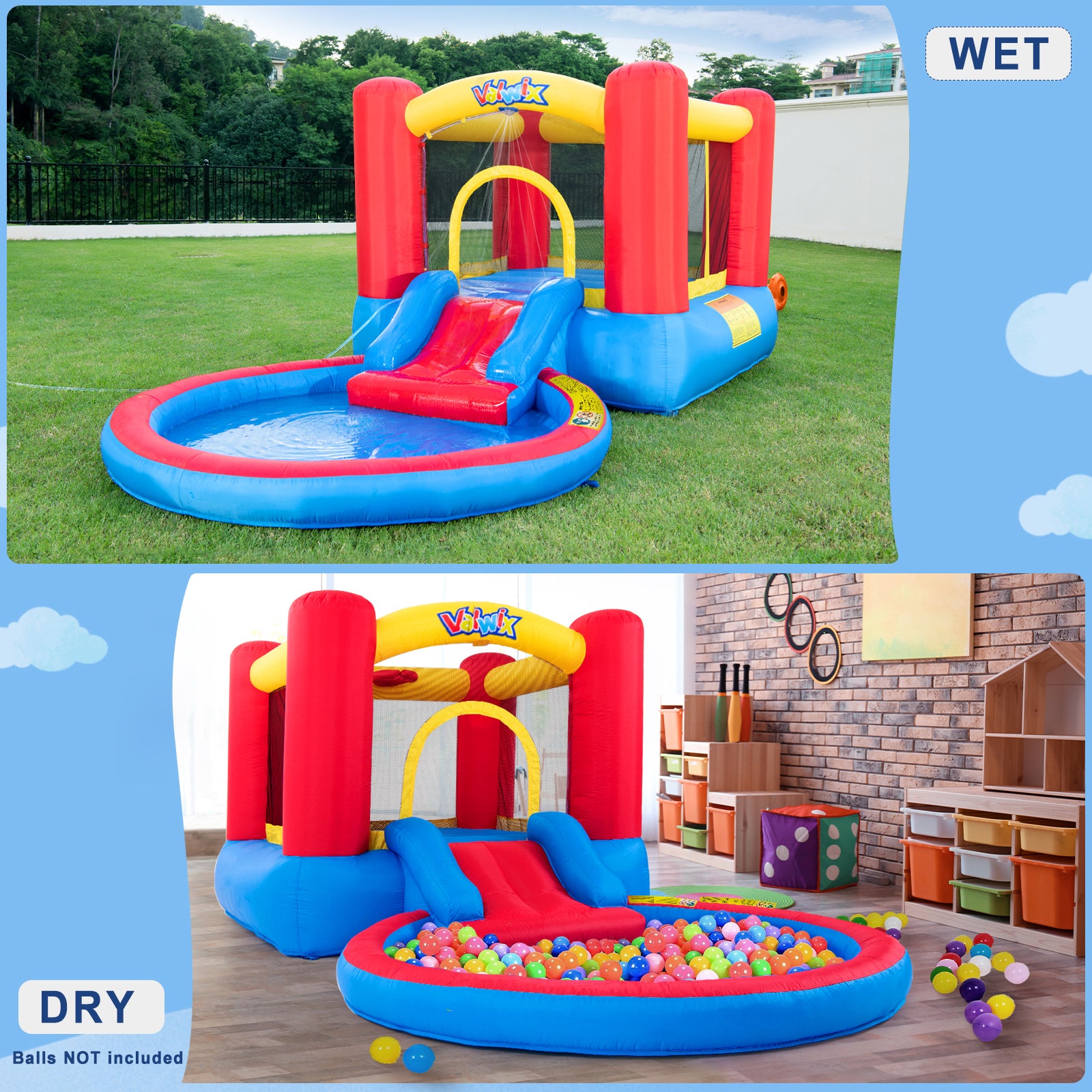 Valwix 13'5'' x 6'9'' x 5'4'' Inflatable Bounce House with 450W Blower for Kids 3-5 years