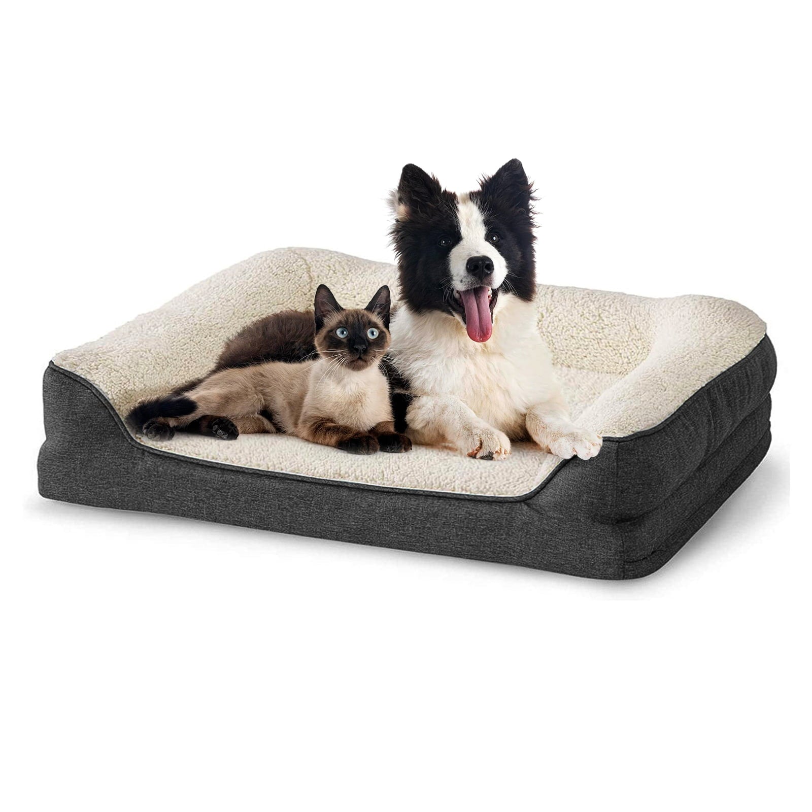 Pet Dog Sofa Bed Orthopedic Memory Foam with Removable Washable Cover and Waterproof Liner， Grey Large Size