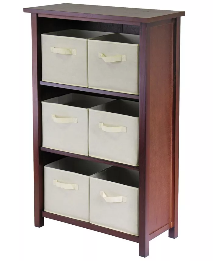 Winsome Verona 3- Section M Storage Shelf with 6 Foldable Beige Color Fabric Baskets