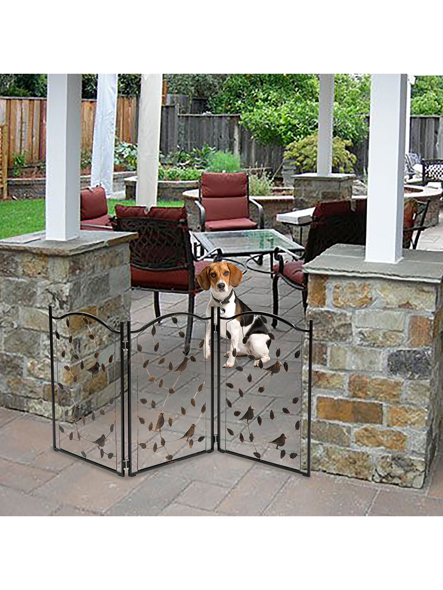 3 Panel Pet Gate -Trifold Metal Leaf Bird Dog Gate - 53