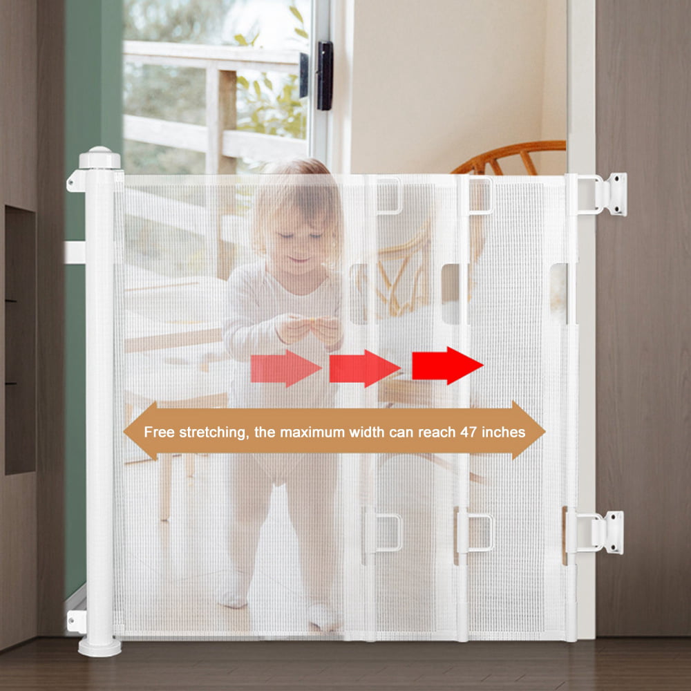 Extendable Baby Gate Indoor Mesh Safety Gate for Stairs Doorways Hallways Magic Gate for Baby and Pet ，59×34 in，59×34 in，White