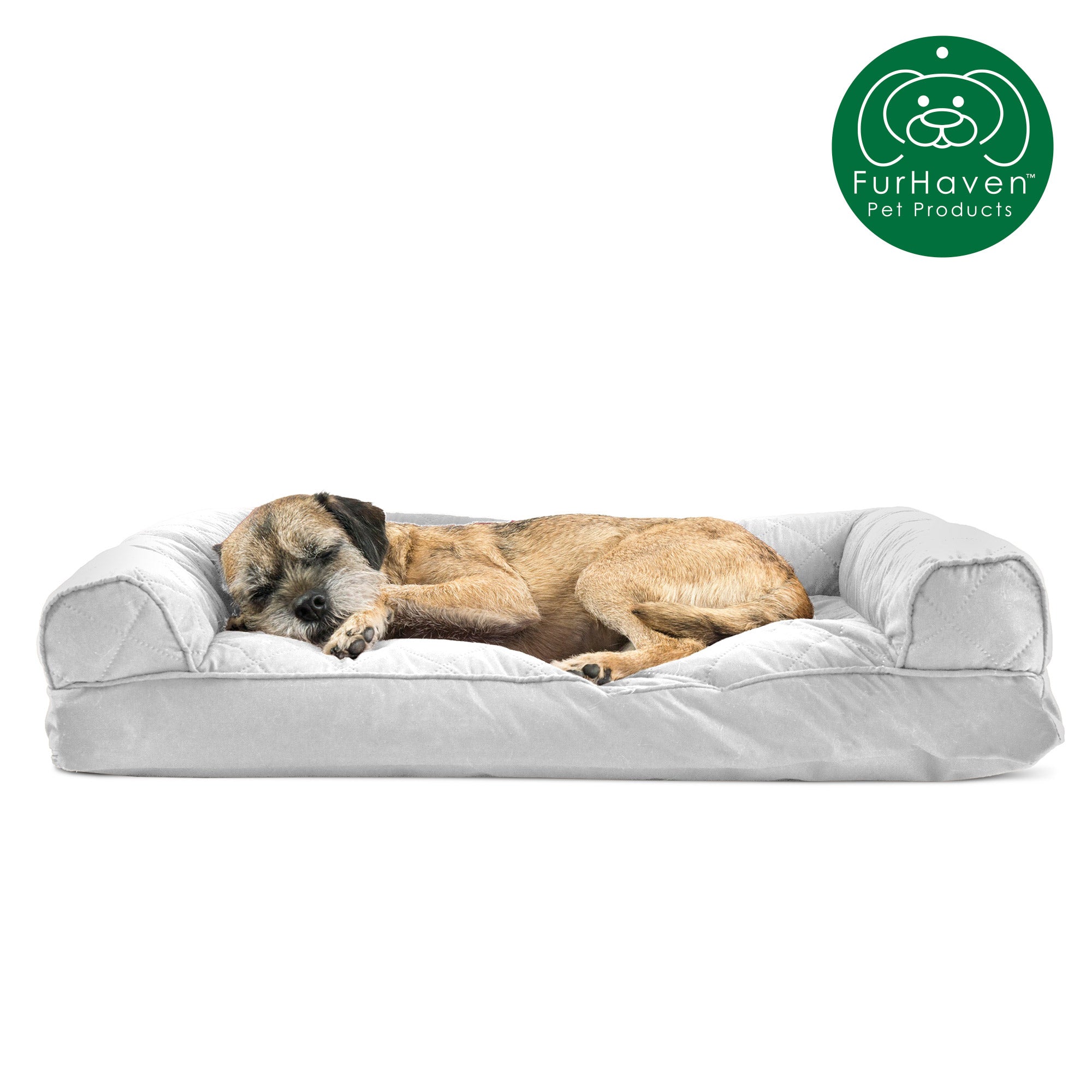 FurHaven Pet Products | Quilted Pillow Sofa Pet Bed for Dogs and Cats， Silver Gray， Medium