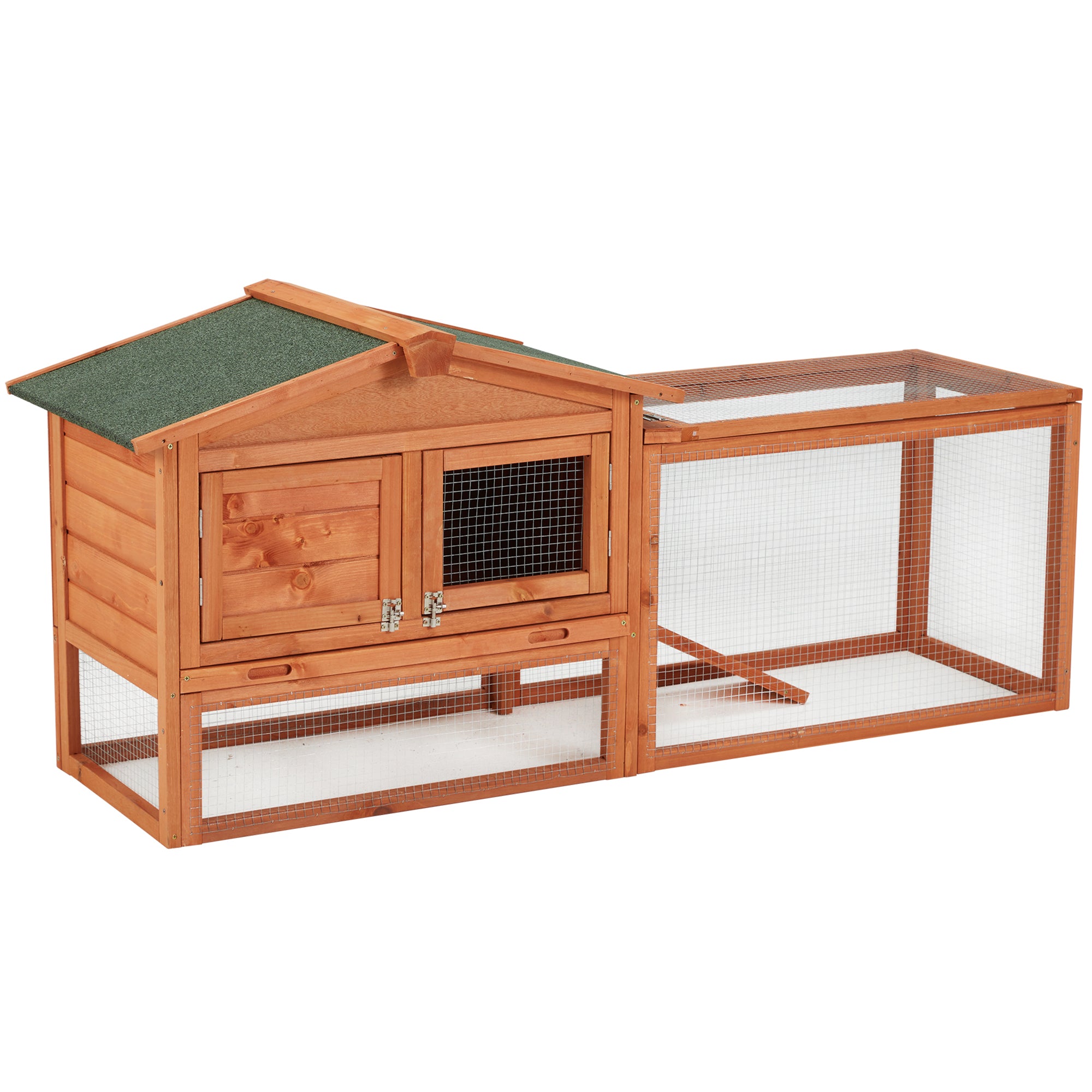 Wooden Rabbit Hutch， 2-Tiyer Indoor Outdoor Pet House with Pull Out Tray， Bunny Cage with Ramp and Waterproof Roof， Grey