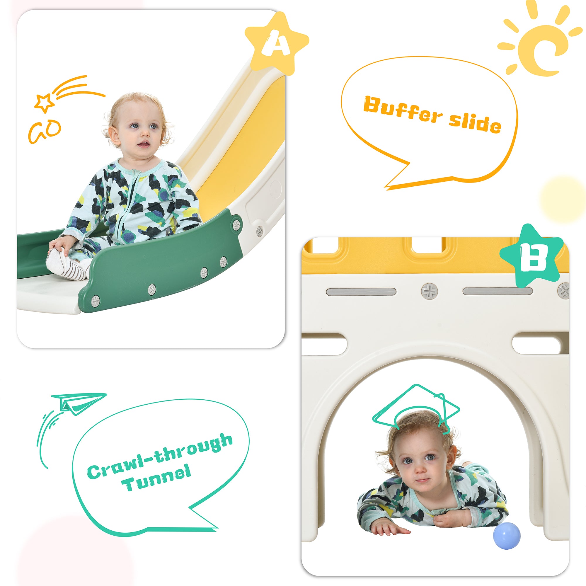 Petsdo Kids Slide Playset Structure， Freestanding Castle Climber with Slide and Basketball Hoop， Toy Storage Organizer for Toddlers， Kids Climbers Playhouse for Indoor Outdoor Playground Activity