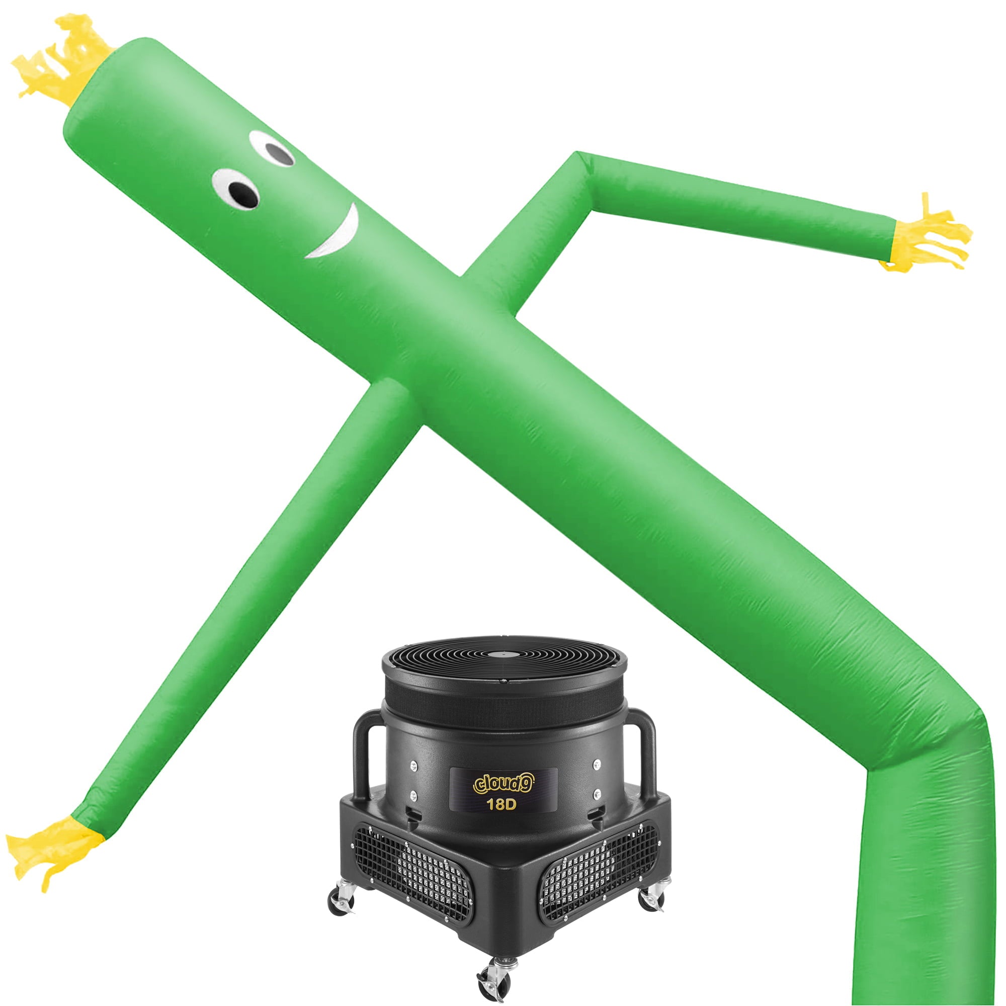 Cloud 9 Inflatable Wacky Waving Tube Man with Blower， Green 20 ft Dancing Air Puppet with Flailing Arms