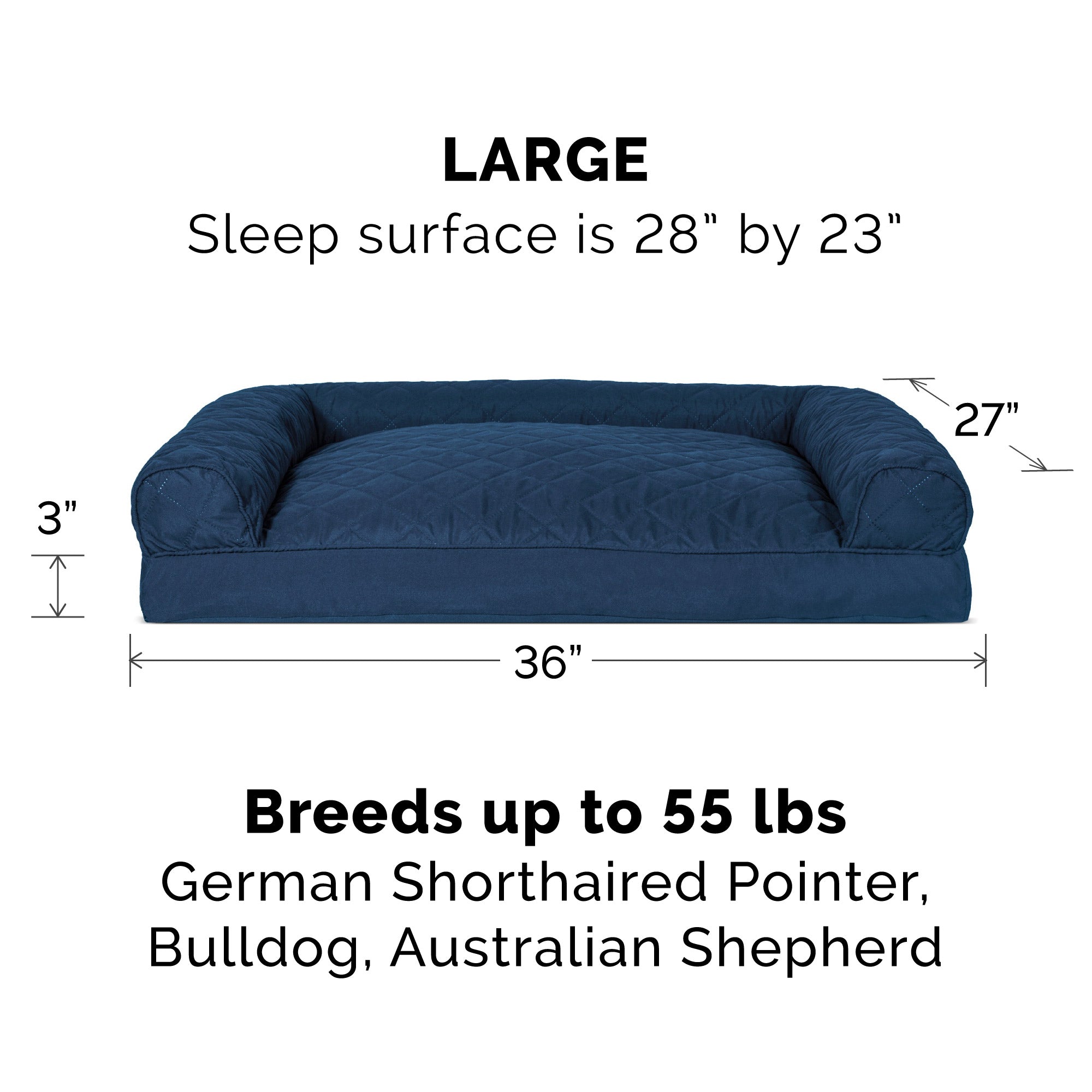 FurHaven | Quilted Pillow Sofa Pet Bed for Dogs and Cats， Navy， Large