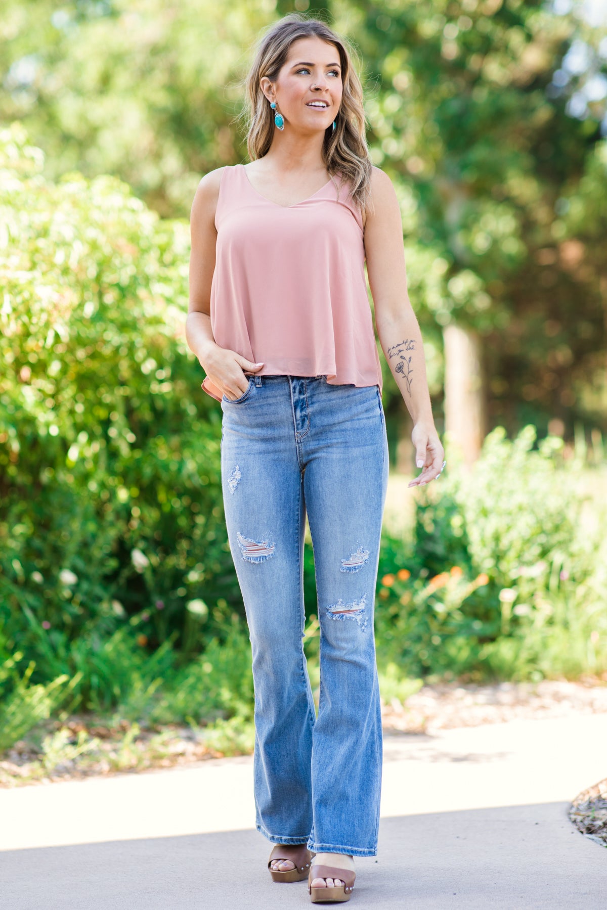 Peach V-Neck Flowy Tank