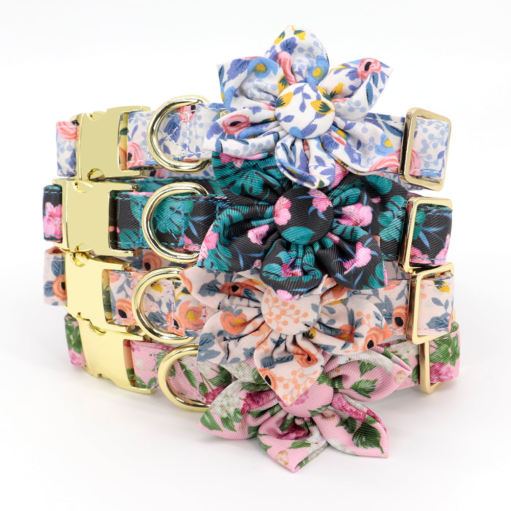 Cute Girl Dog Collars for Small Medium Large Dogs， Floral Pattern Female Pet Dog Collars with Flower for Wedding Holiday