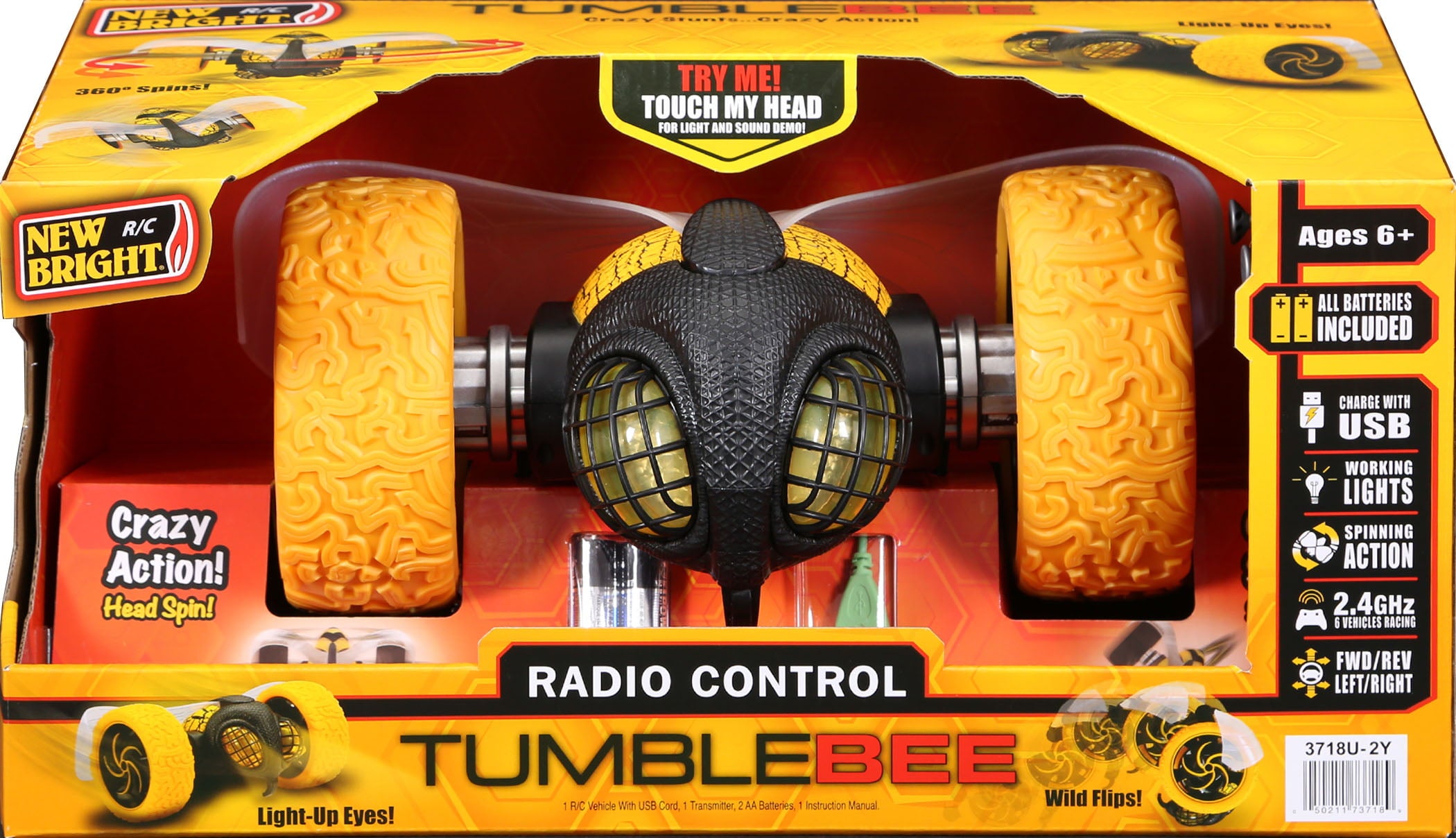 New Bright Stunt 10 inch Tumblebee Lights and Sound Battery Radio Control Toy， 3718U-2Y