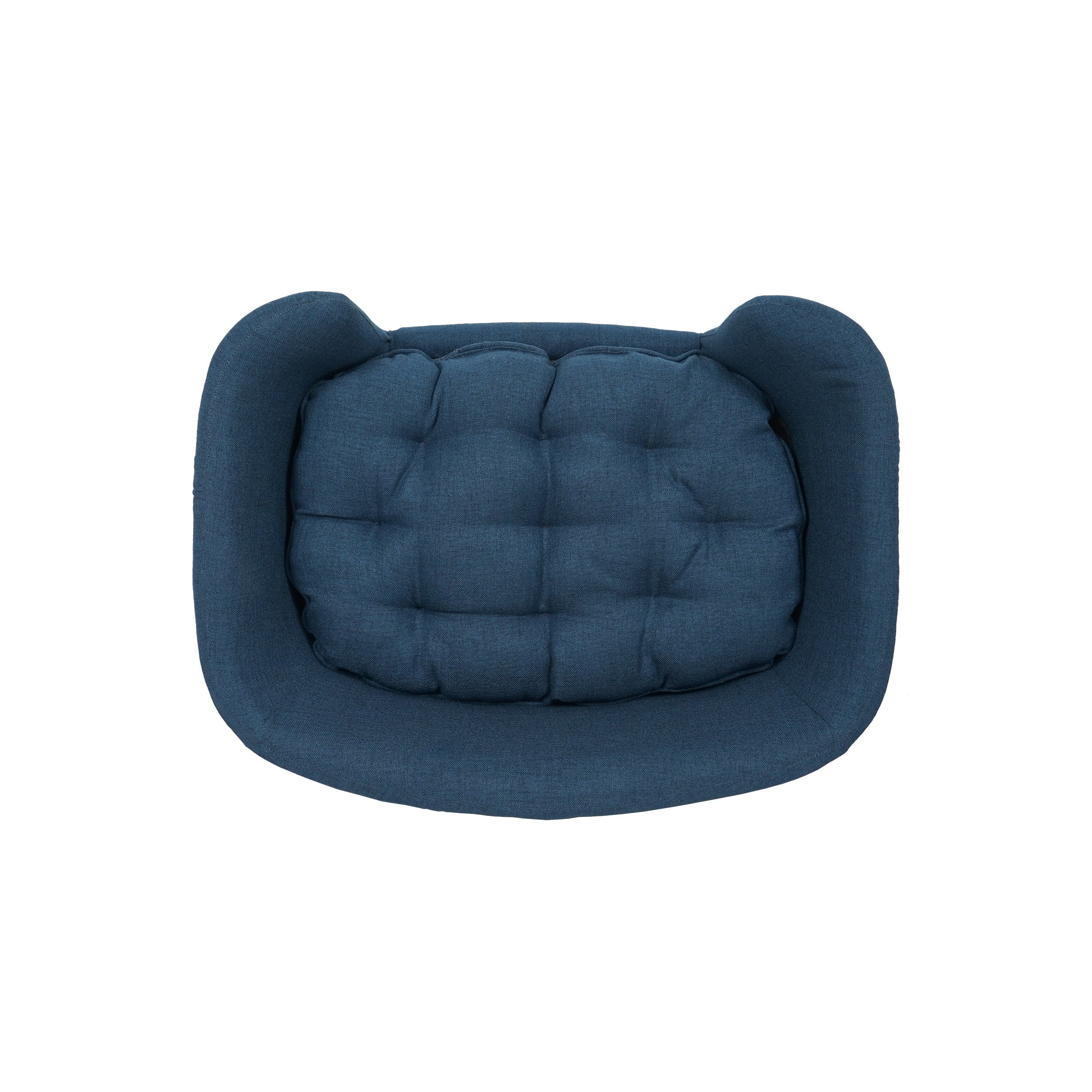 GDF Studio Samuel Mid Century Small Plush Dog Bed， Navy Blue and Natural Finish