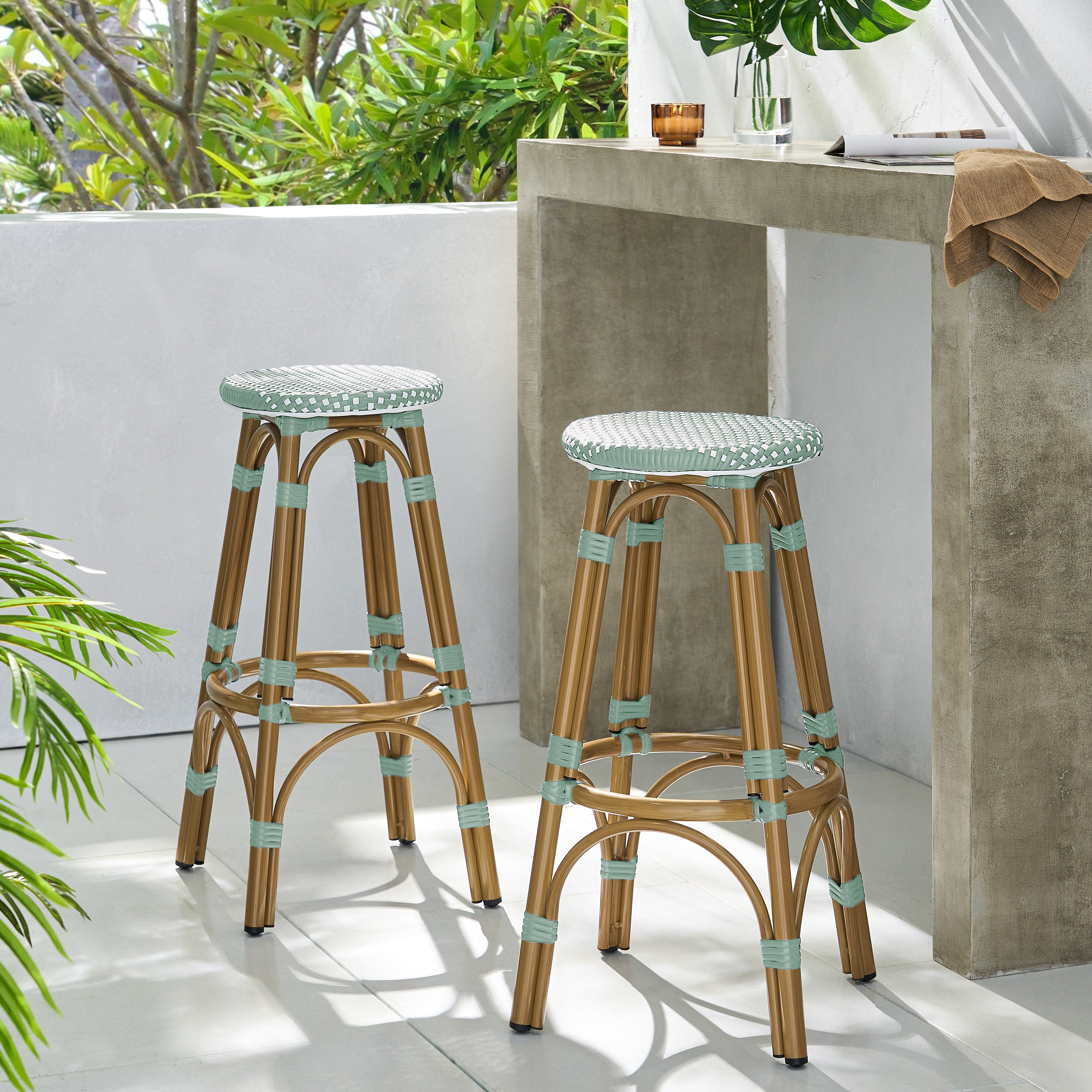 Dohney Outdoor French Aluminum 29.5 Inch Barstools, Set of 2