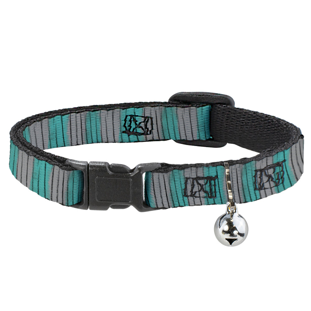 Disney Cat Collar， Breakaway Collar with Bell， Cheshire Cat Stripes Gray Teal Black， 8.5 to 12 Inches 0.5 Inch Wide