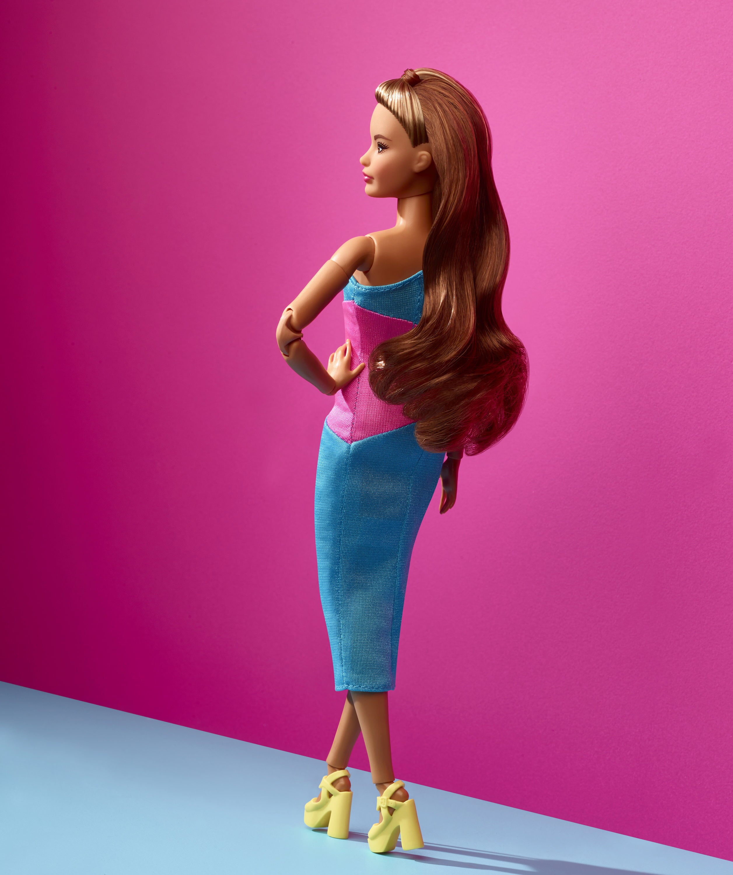 Barbie Looks Doll, Brunette, Color Block One-Shoulder Midi Dress
