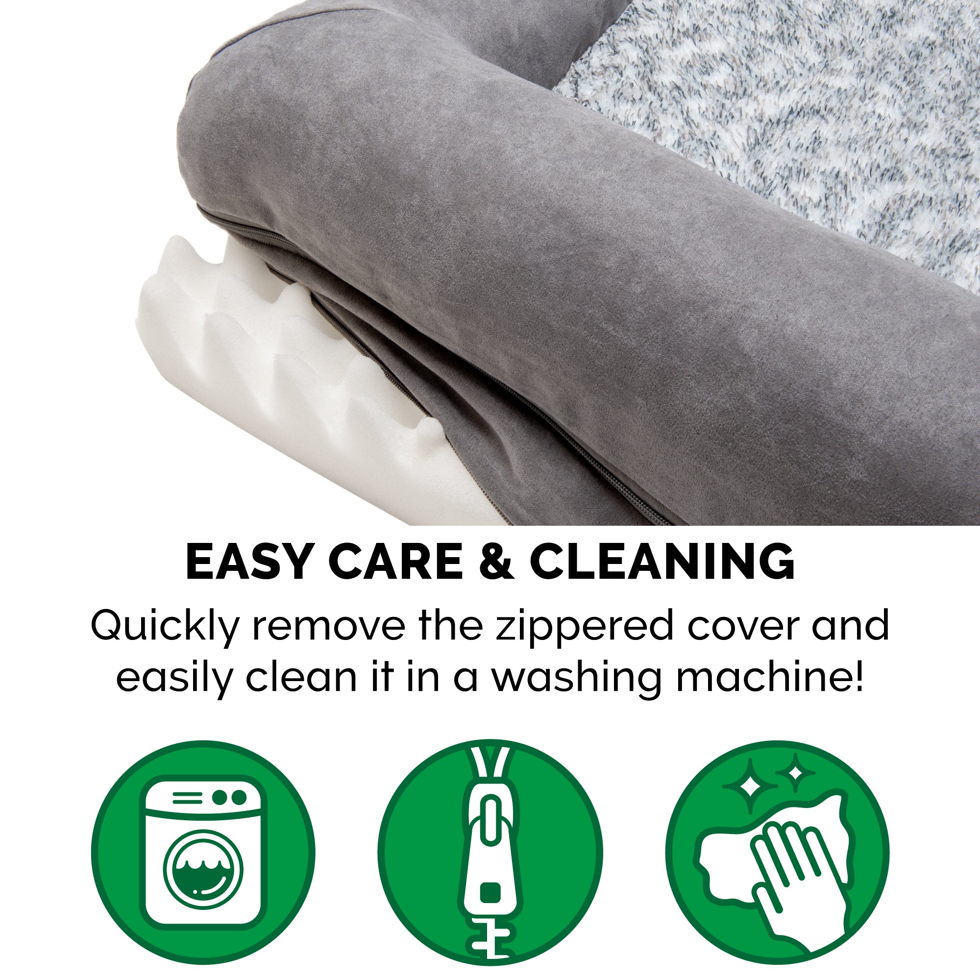 FurHaven Pet Dog Bed | Orthopedic Two-Tone Faux Fur and Suede Sofa-Style Couch Pet Bed for Dogs and Cats， Stone Gray， Medium