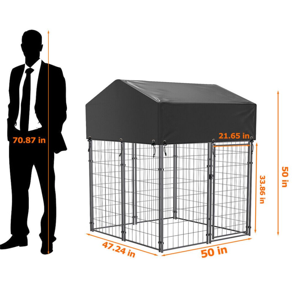 X Large Metal Dog Kennel Outdoor Patio Animal Runs Crates Big Playpen Roof Cover