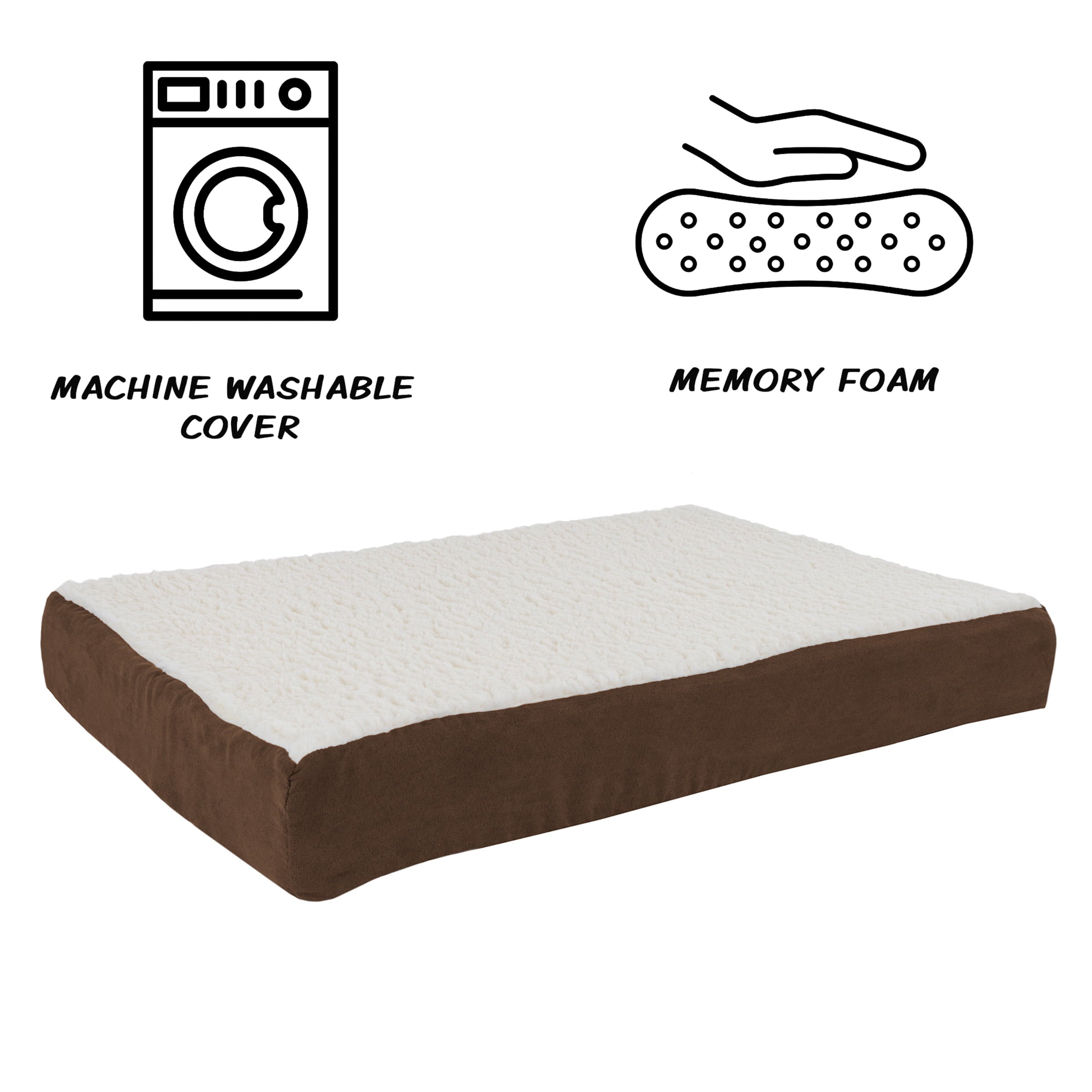 Orthopedic Dog Bed – 2-Layer Memory Foam Dog Bed with Machine Washable Sherpa Cover – 30x20.5 Dog Bed for Medium Dogs up to 45lbs by PETMAKER (Brown)