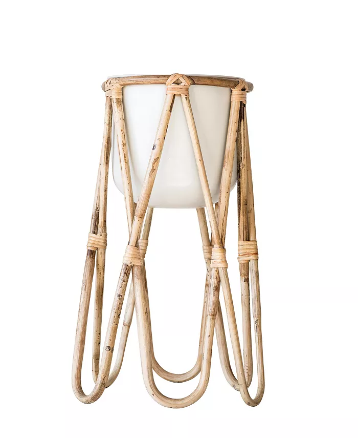Bloomingville Metal Planter with Raised Bamboo Stand