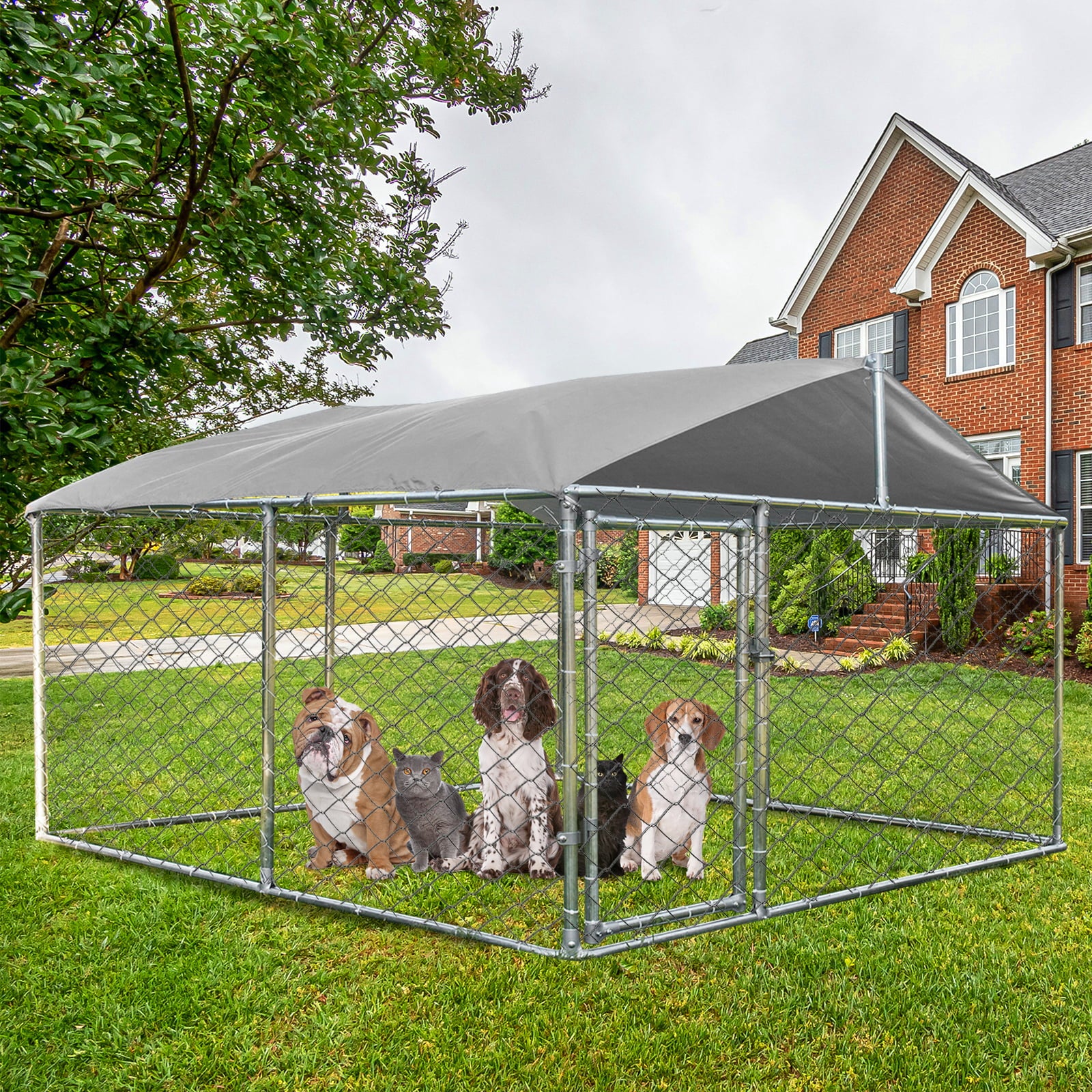 Magic Union 7.5'x 7.5'x 5.3' Large Outdoor Kennel Heavy Duty Dog Cage with Water -Resistant Cover