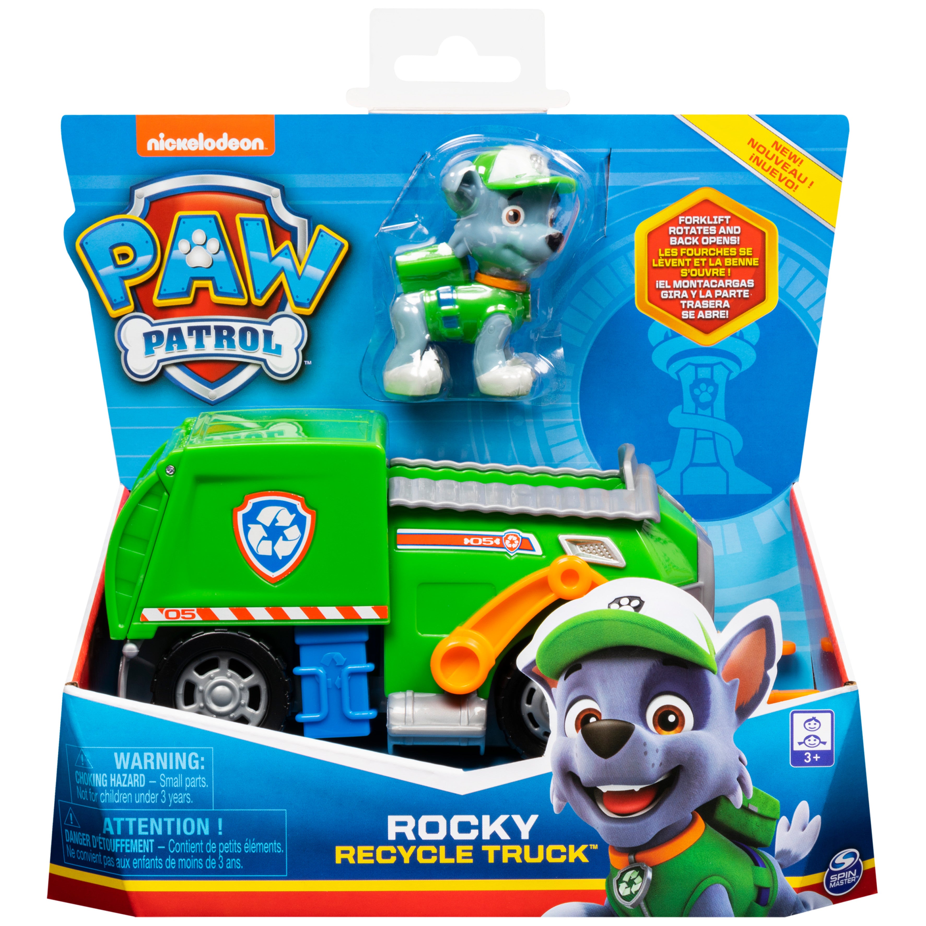 PAW Patrol， Rocky’s Recycle Truck Vehicle with Collectible Figure， for Kids Aged 3 and up