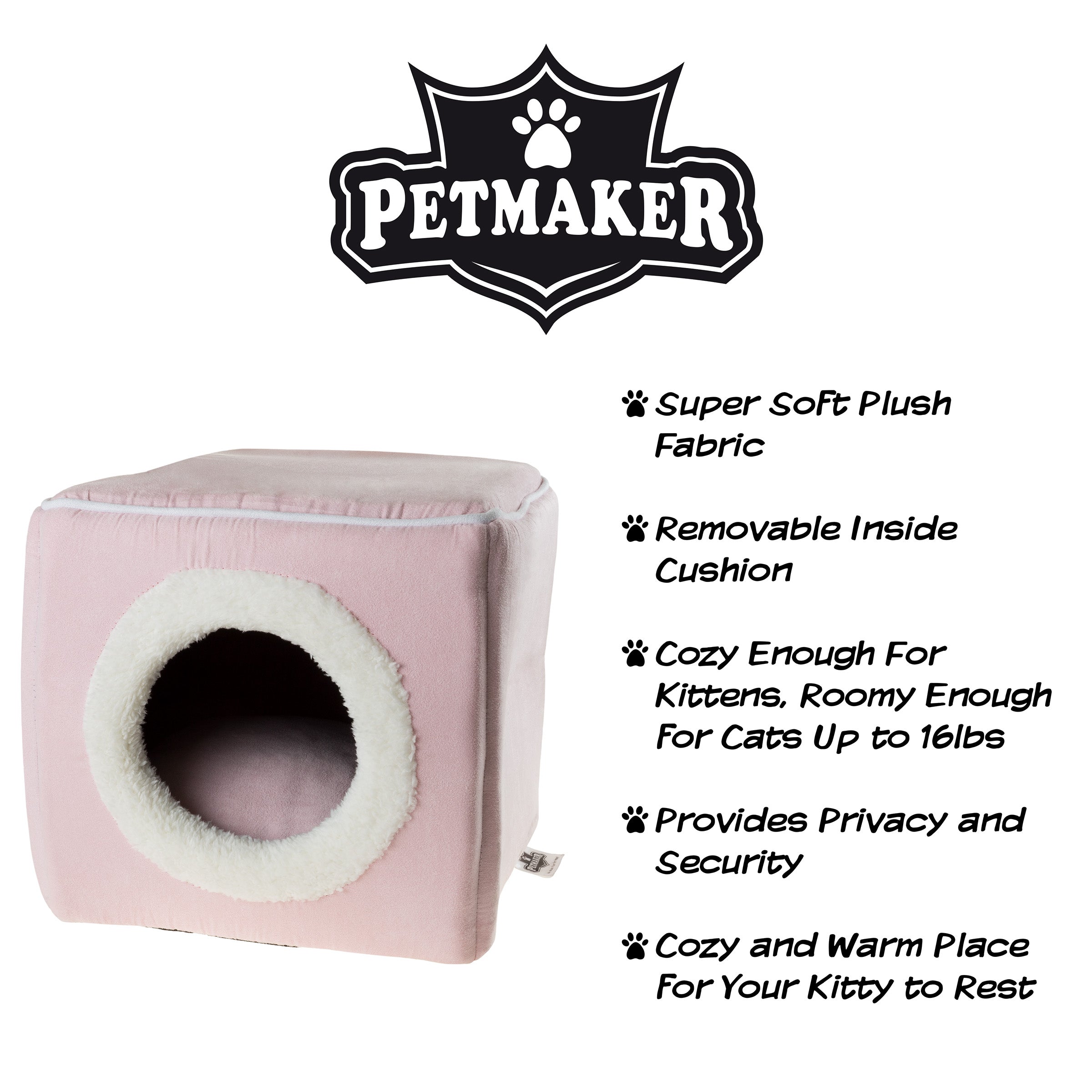 Cat House - Indoor Bed with Removable Foam Cushion - Cat Cave for Puppies， Rabbits， Guinea Pigs， Hedgehogs， and Other Small Animals by PETMAKER (Pink)