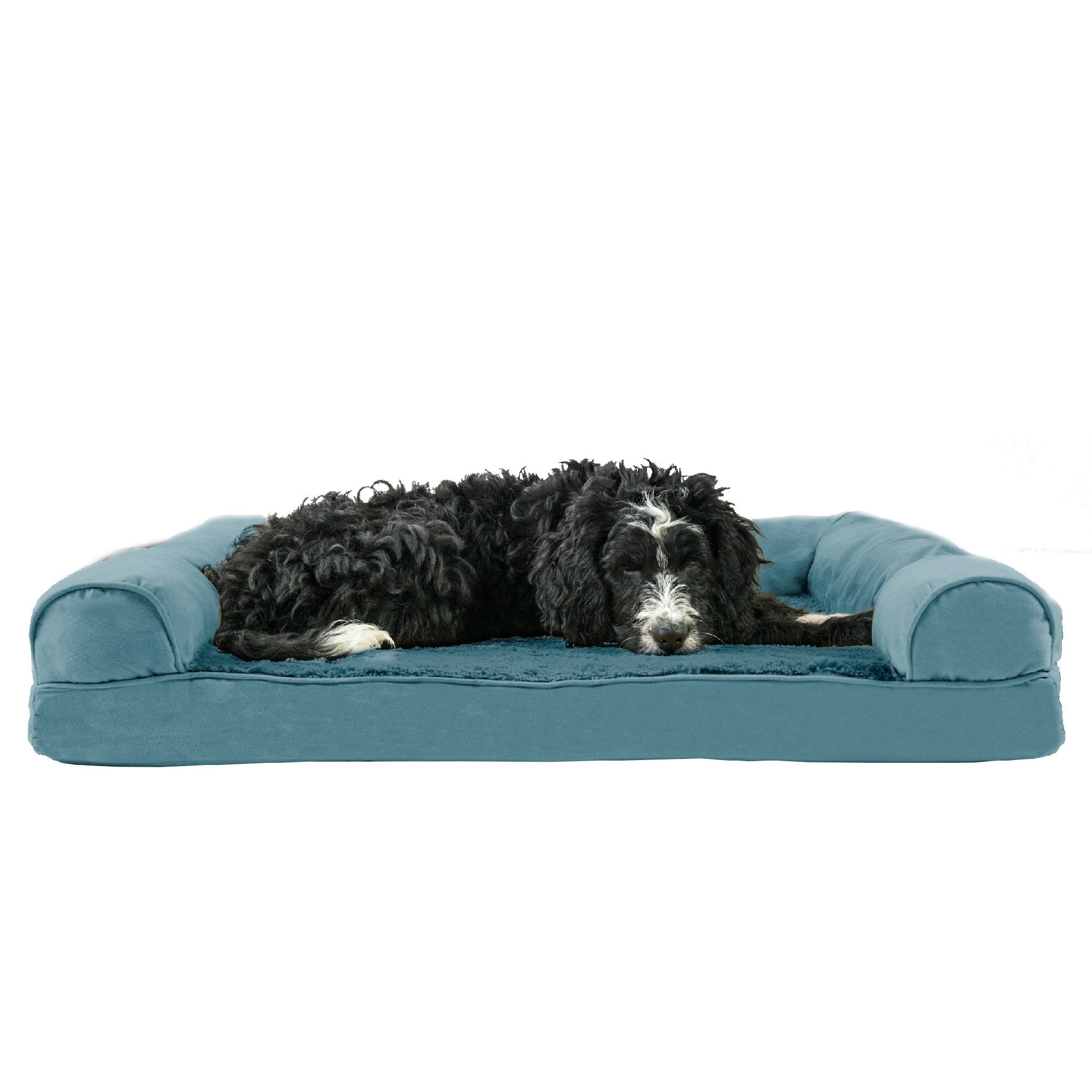 FurHaven Pet Products | Memory Foam Plush and Suede Sofa Pet Bed for Dogs and Cats， Deep Pool， Large
